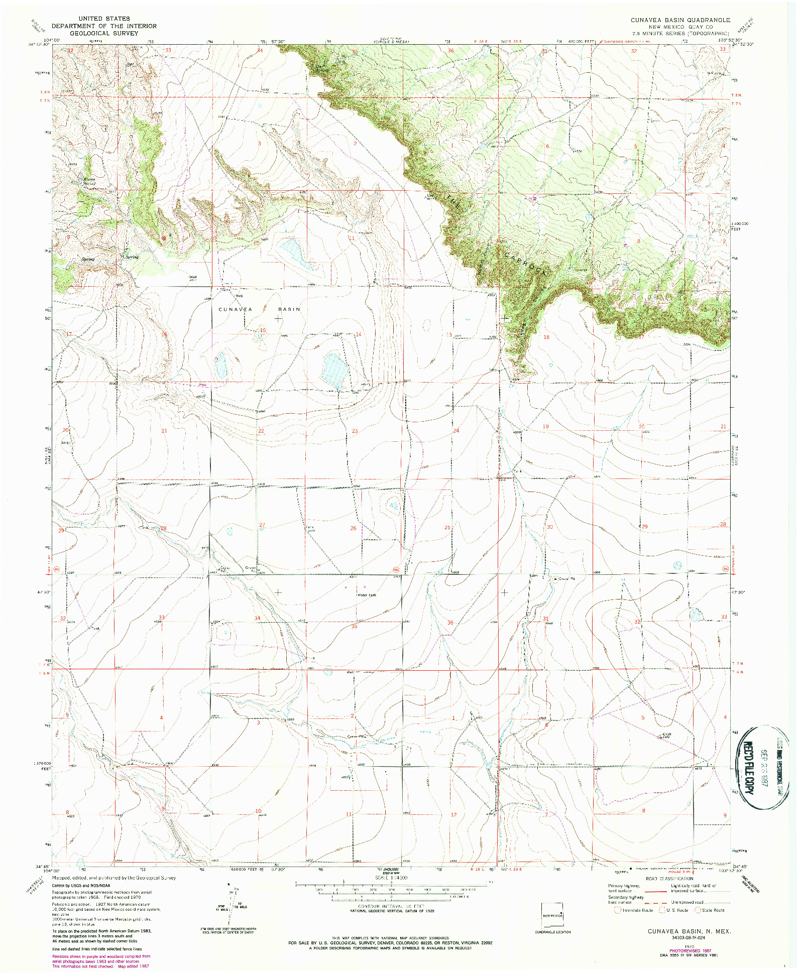 USGS 1:24000-SCALE QUADRANGLE FOR CUNAVEA BASIN, NM 1970