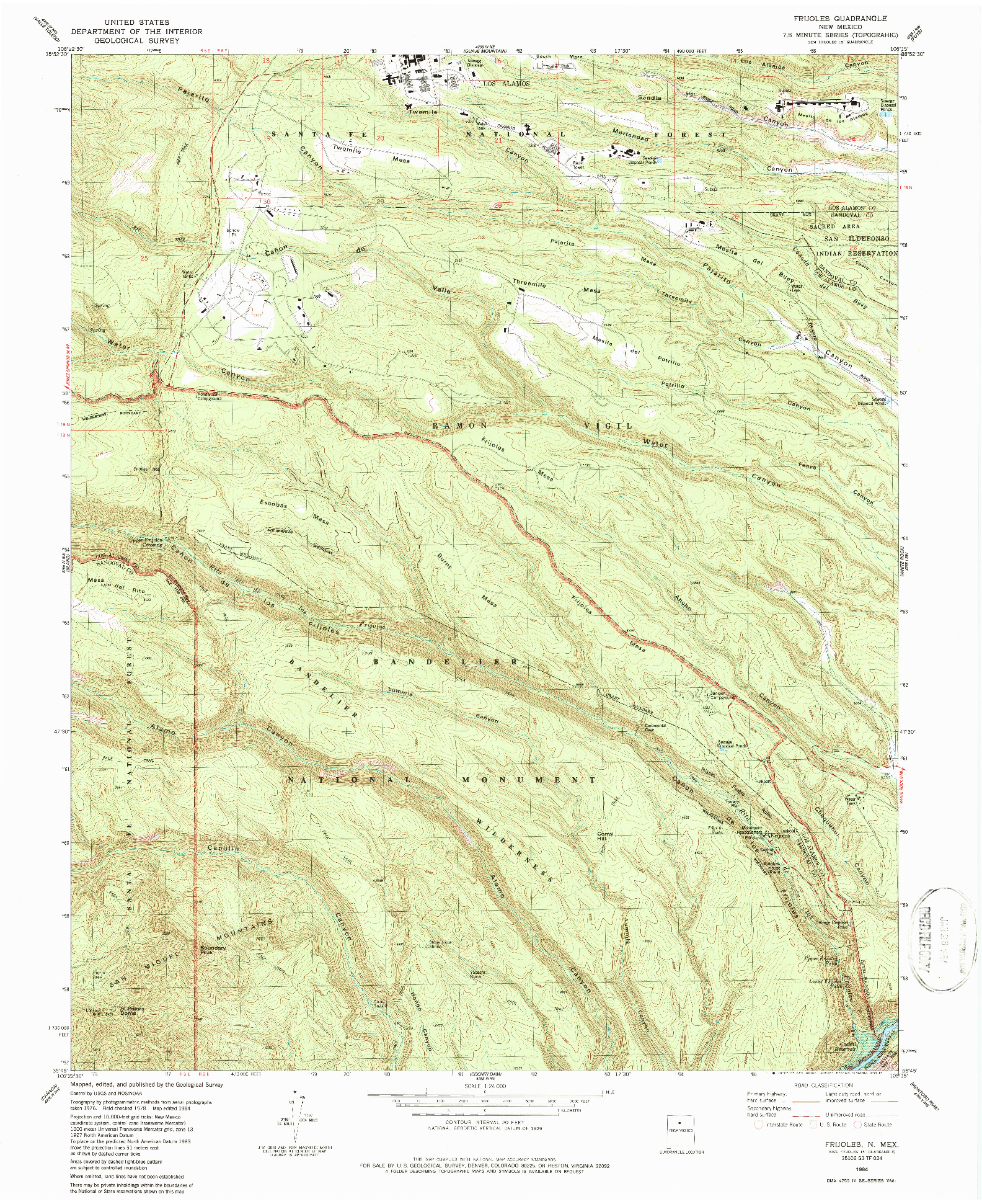 USGS 1:24000-SCALE QUADRANGLE FOR FRIJOLES, NM 1984