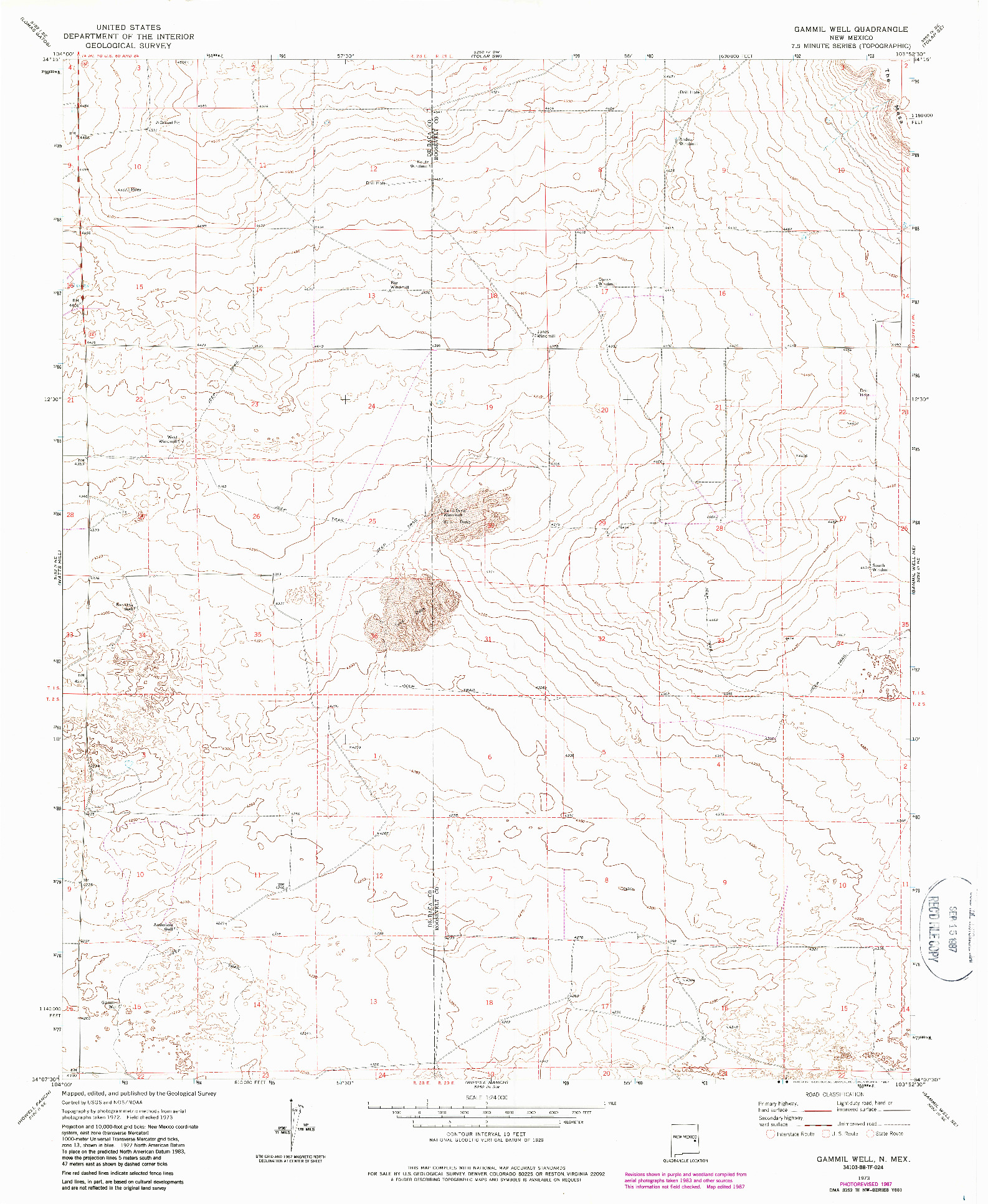 USGS 1:24000-SCALE QUADRANGLE FOR GAMMIL WELL, NM 1973