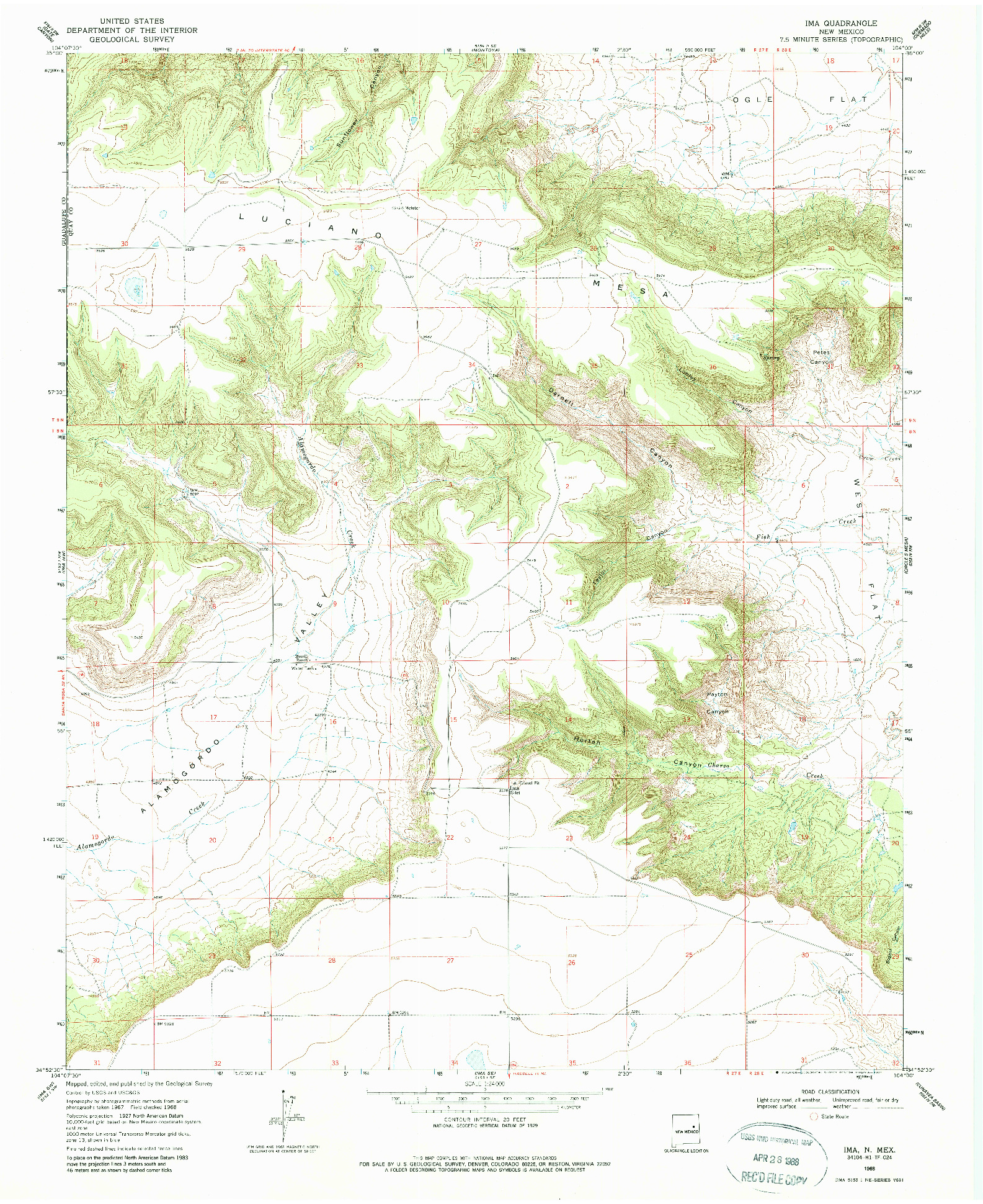 USGS 1:24000-SCALE QUADRANGLE FOR IMA, NM 1968