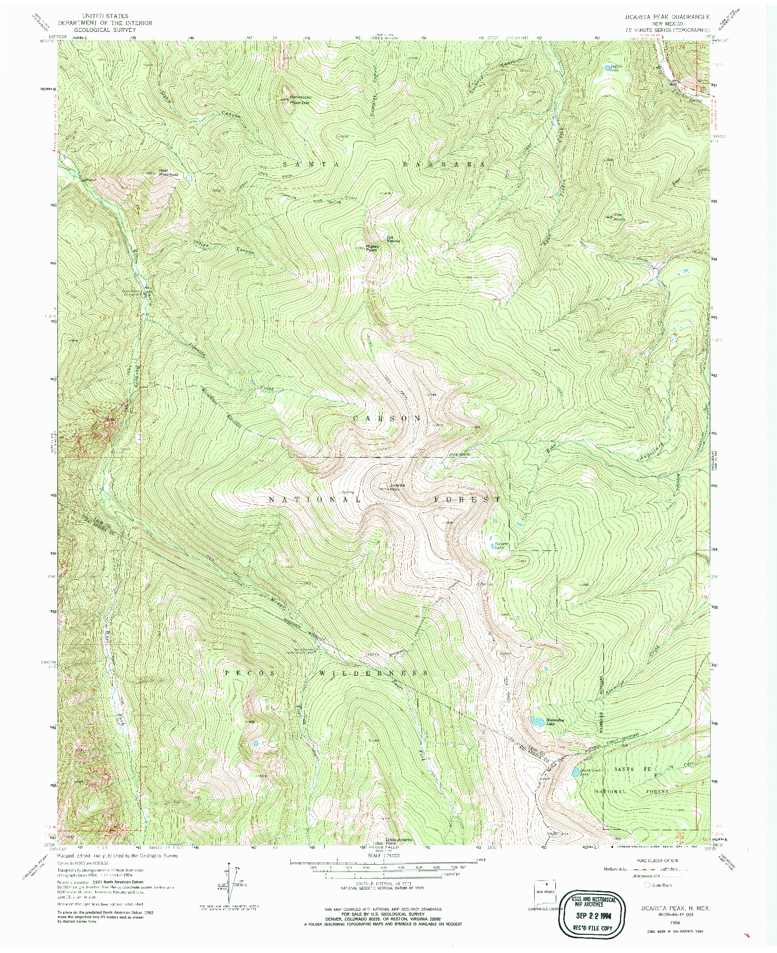 USGS 1:24000-SCALE QUADRANGLE FOR JICARITA PEAK, NM 1964