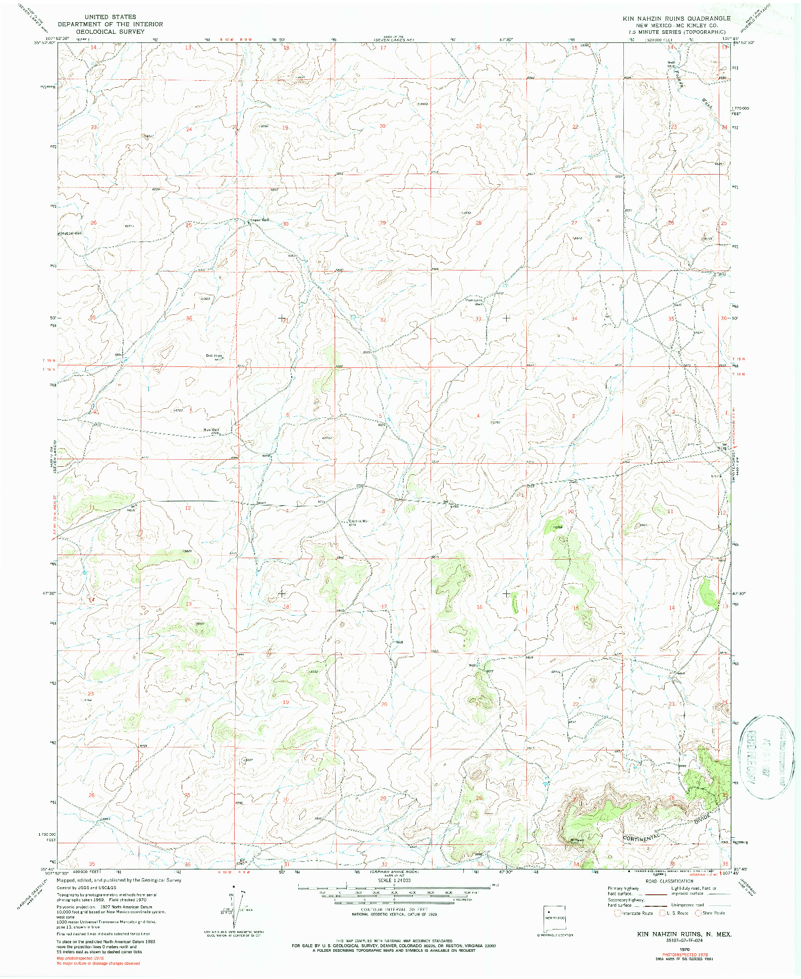 USGS 1:24000-SCALE QUADRANGLE FOR KIN NAHZIN RUINS, NM 1970