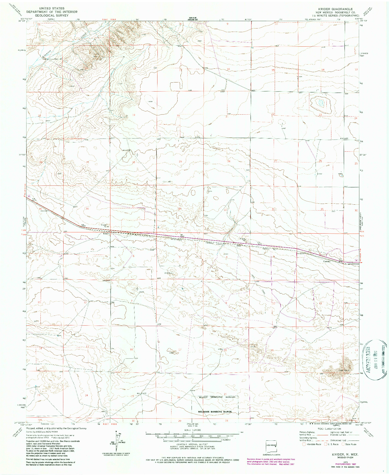 USGS 1:24000-SCALE QUADRANGLE FOR KRIDER, NM 1973