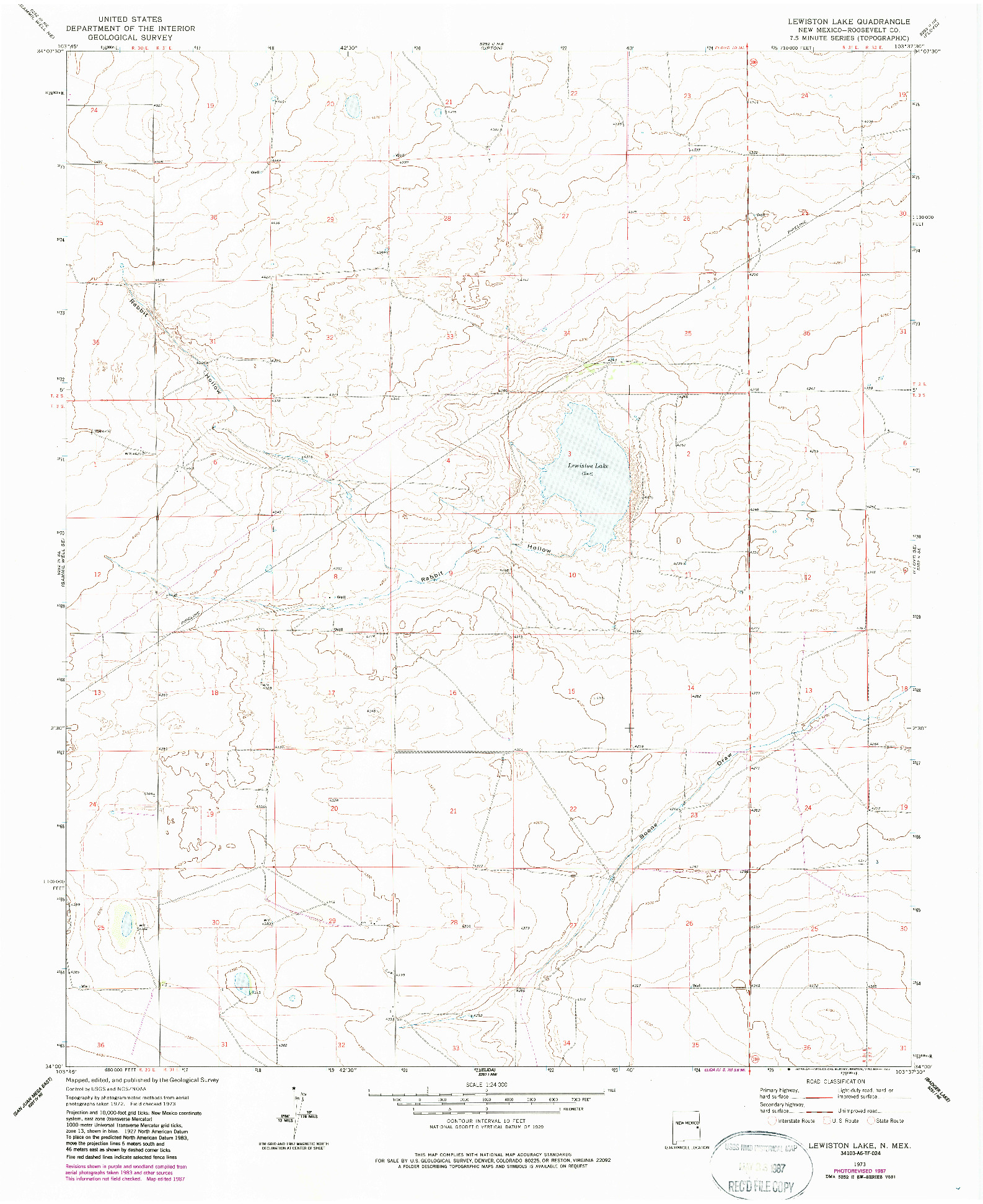 USGS 1:24000-SCALE QUADRANGLE FOR LEWISTON LAKE, NM 1973