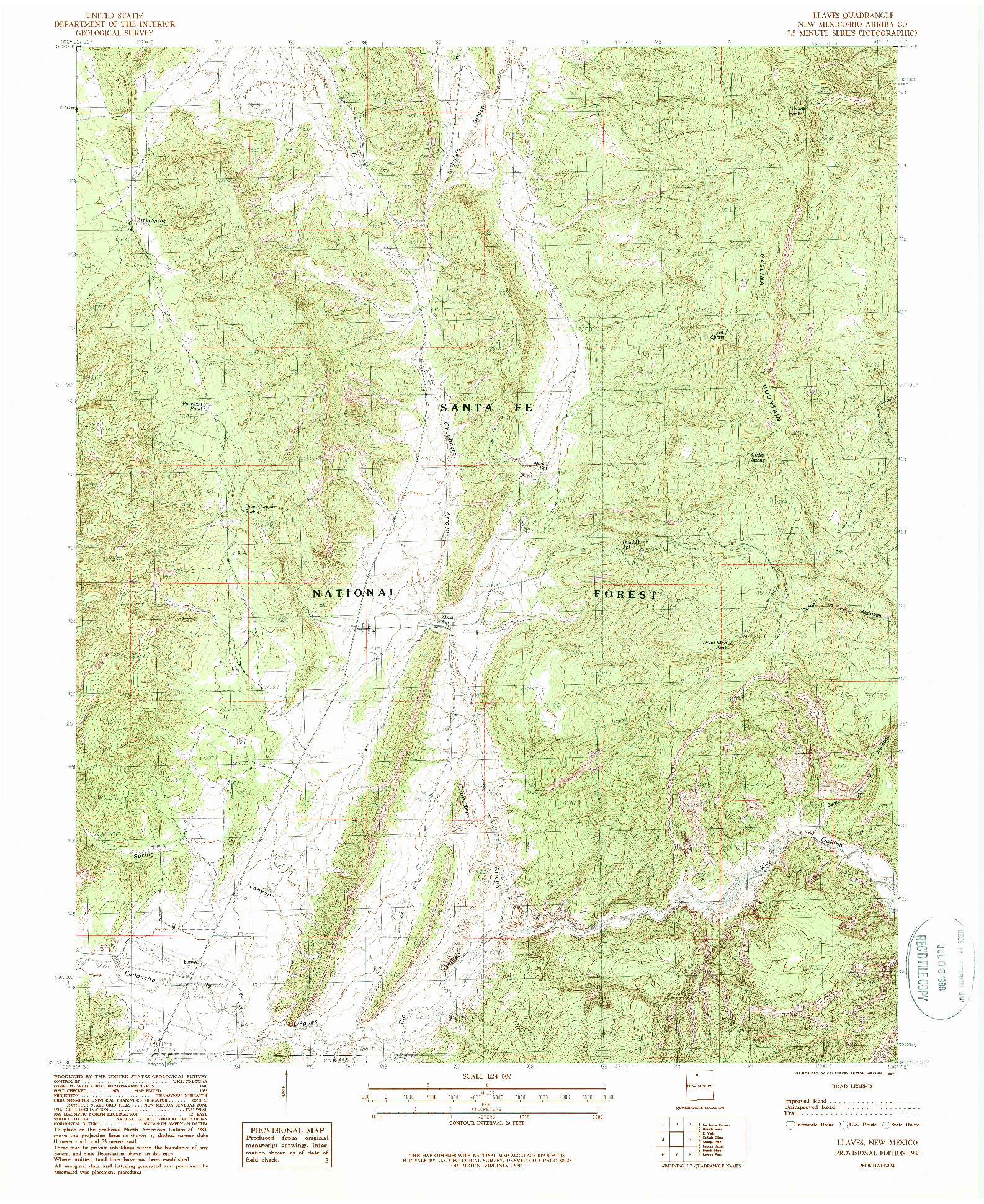 USGS 1:24000-SCALE QUADRANGLE FOR LLAVES, NM 1983