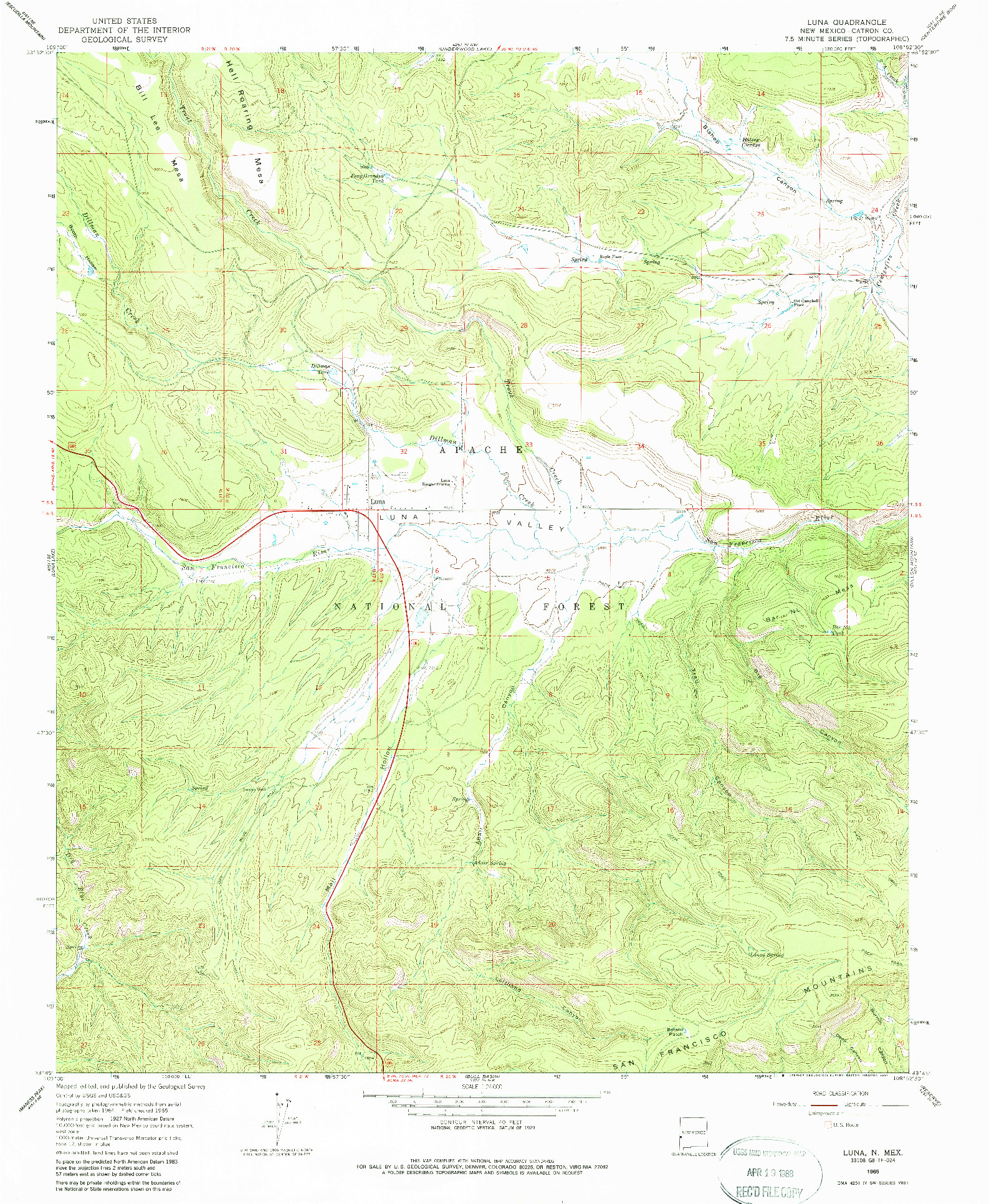 USGS 1:24000-SCALE QUADRANGLE FOR LUNA, NM 1965