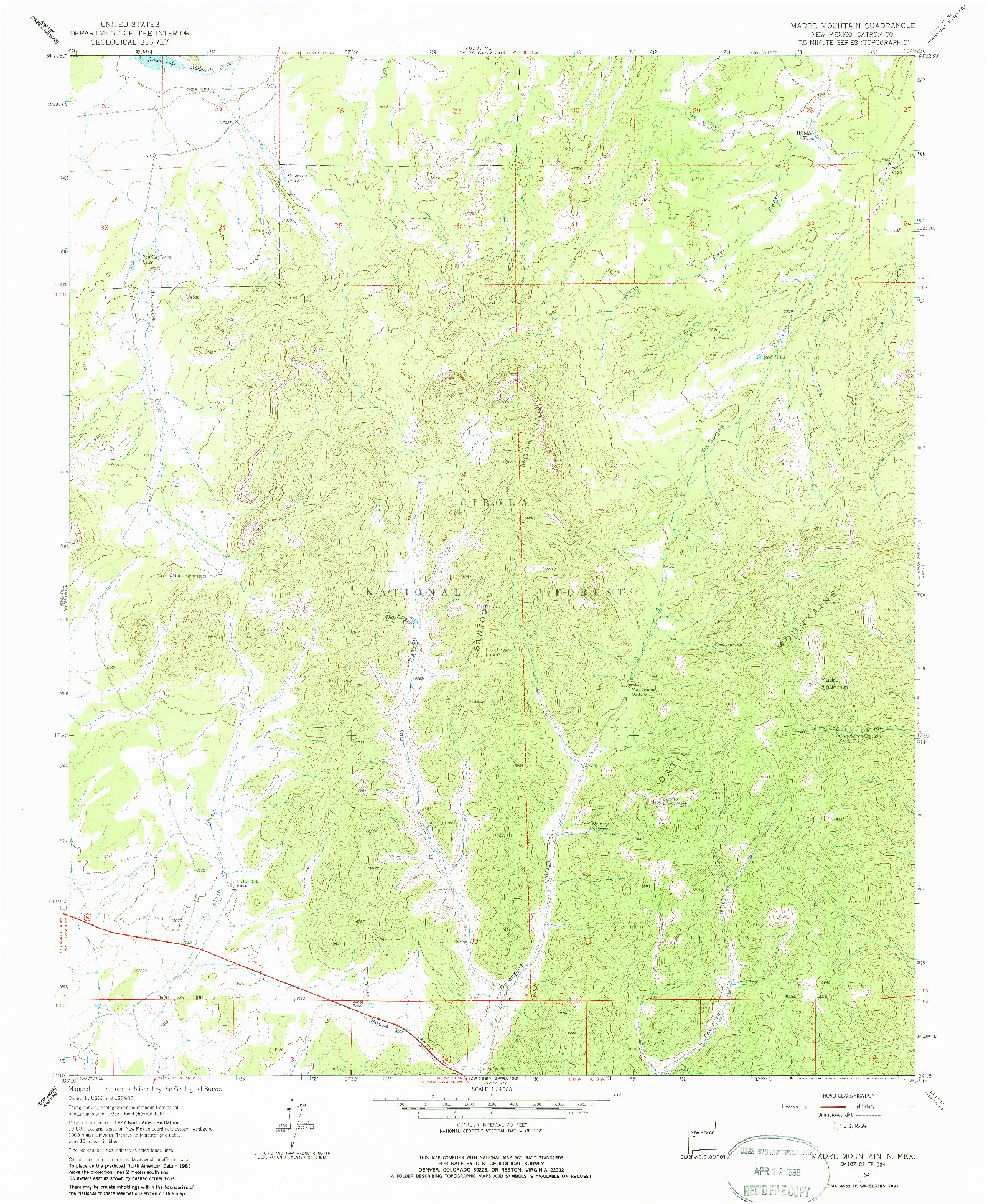 USGS 1:24000-SCALE QUADRANGLE FOR MADRE MOUNTAIN, NM 1964