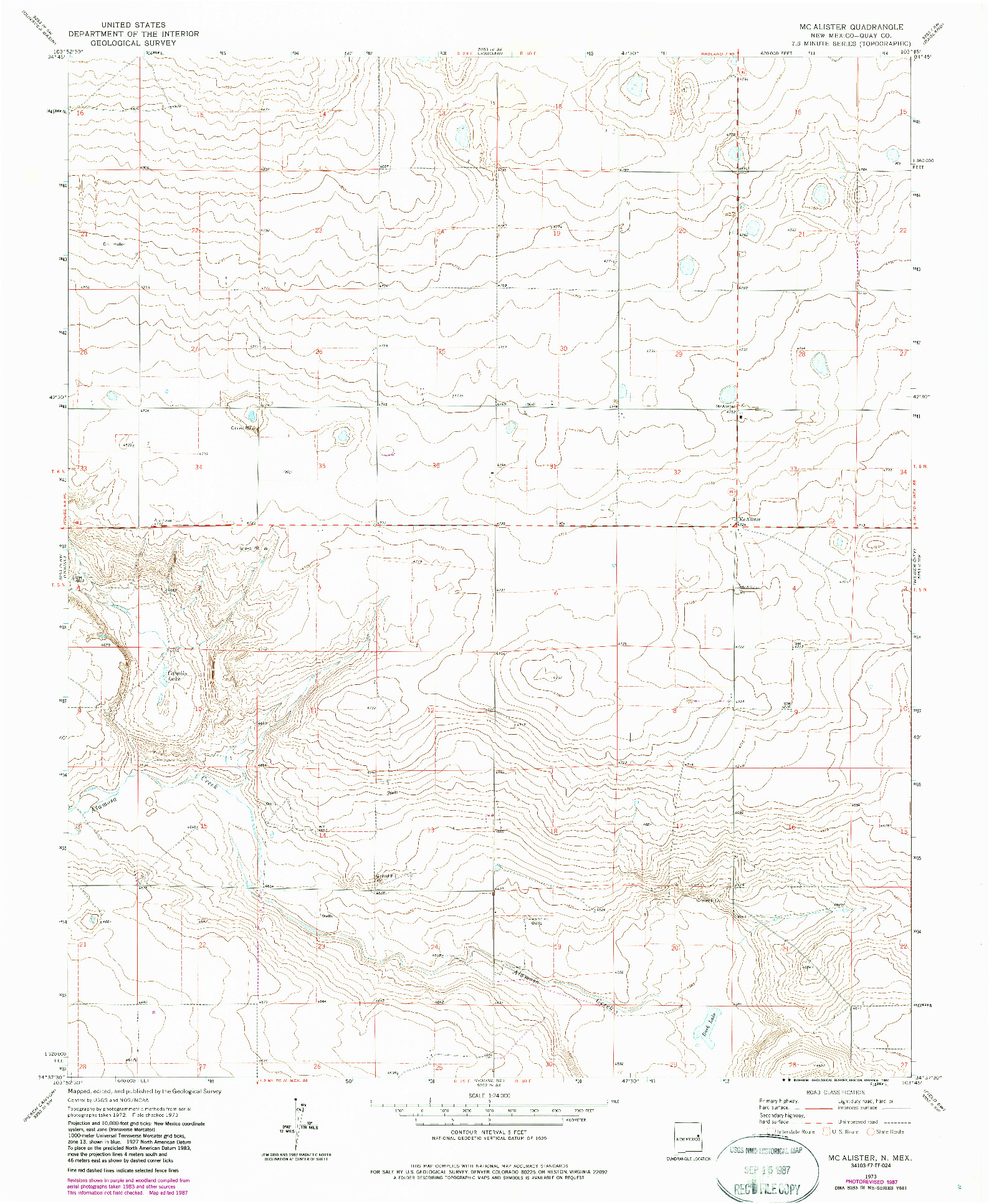 USGS 1:24000-SCALE QUADRANGLE FOR MC ALISTER, NM 1973