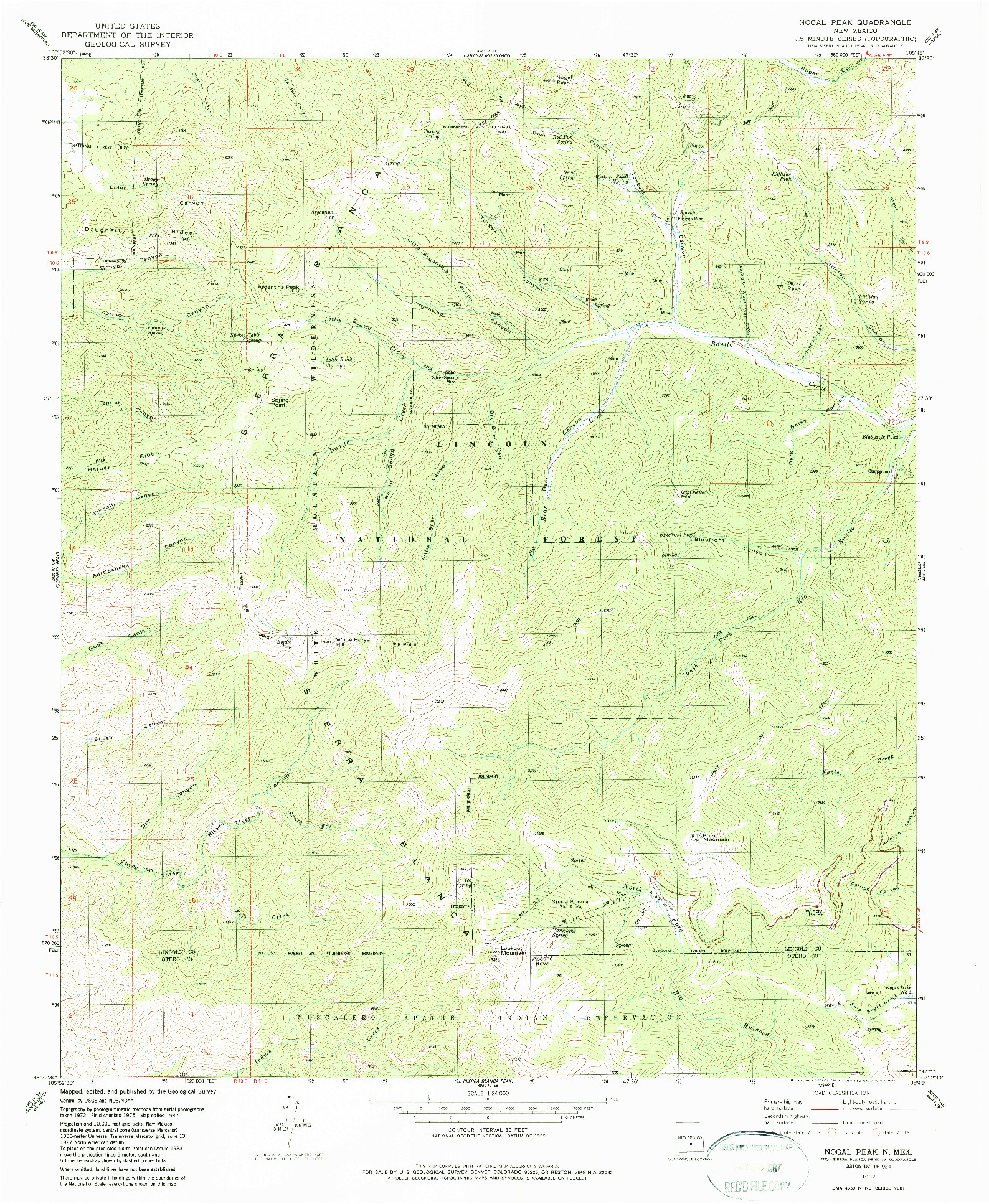 USGS 1:24000-SCALE QUADRANGLE FOR NOGAL PEAK, NM 1982