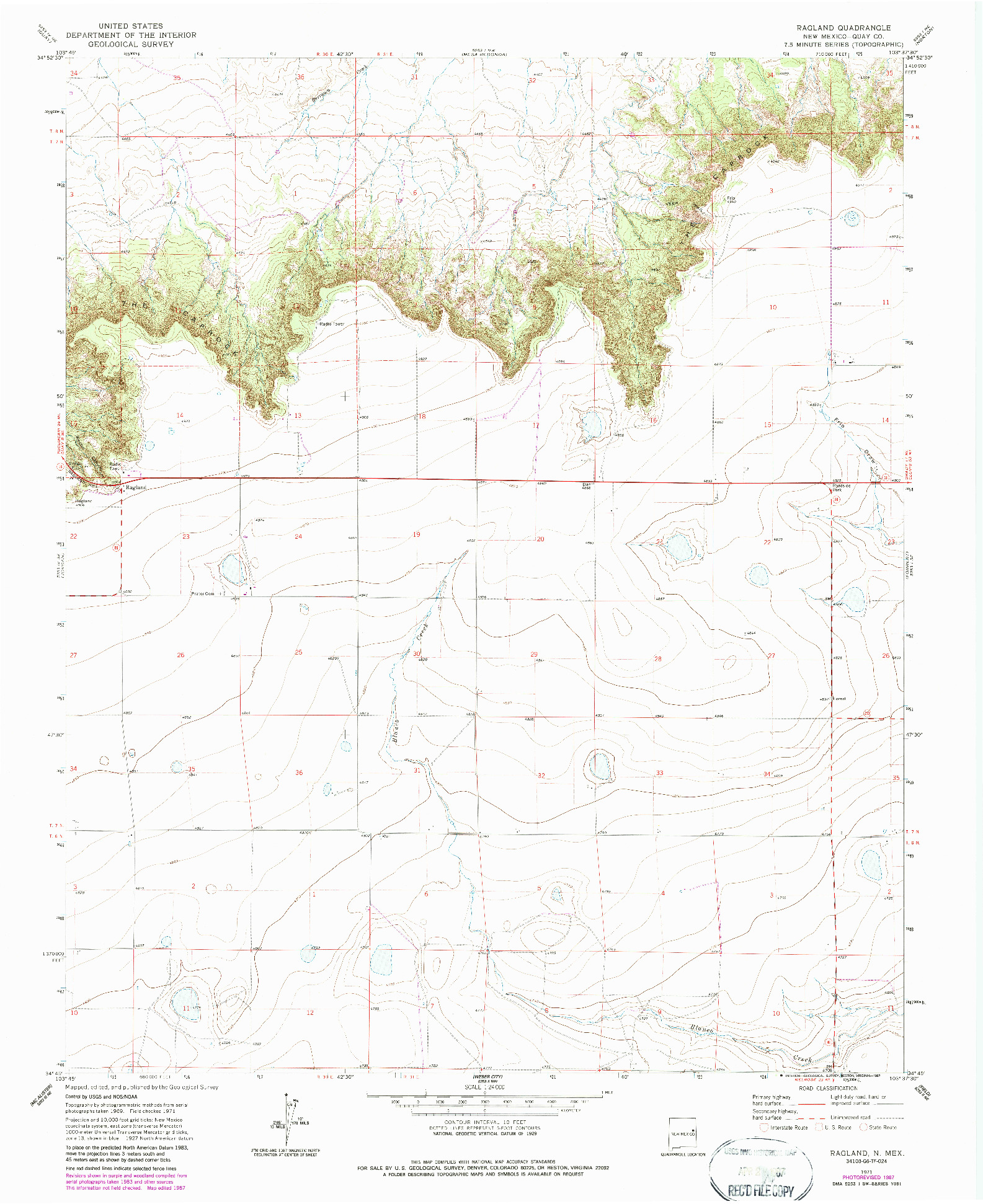 USGS 1:24000-SCALE QUADRANGLE FOR RAGLAND, NM 1971