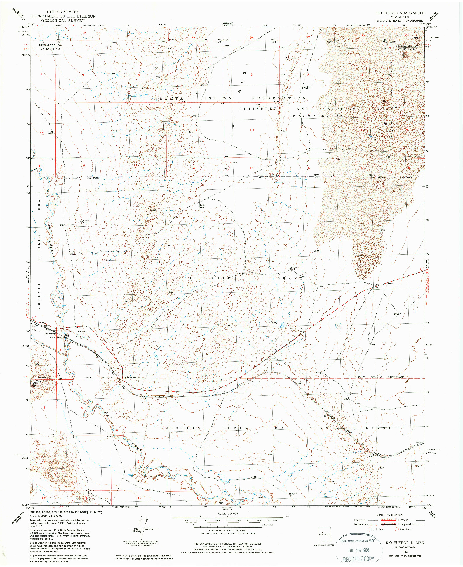 USGS 1:24000-SCALE QUADRANGLE FOR RIO PUERCO, NM 1952