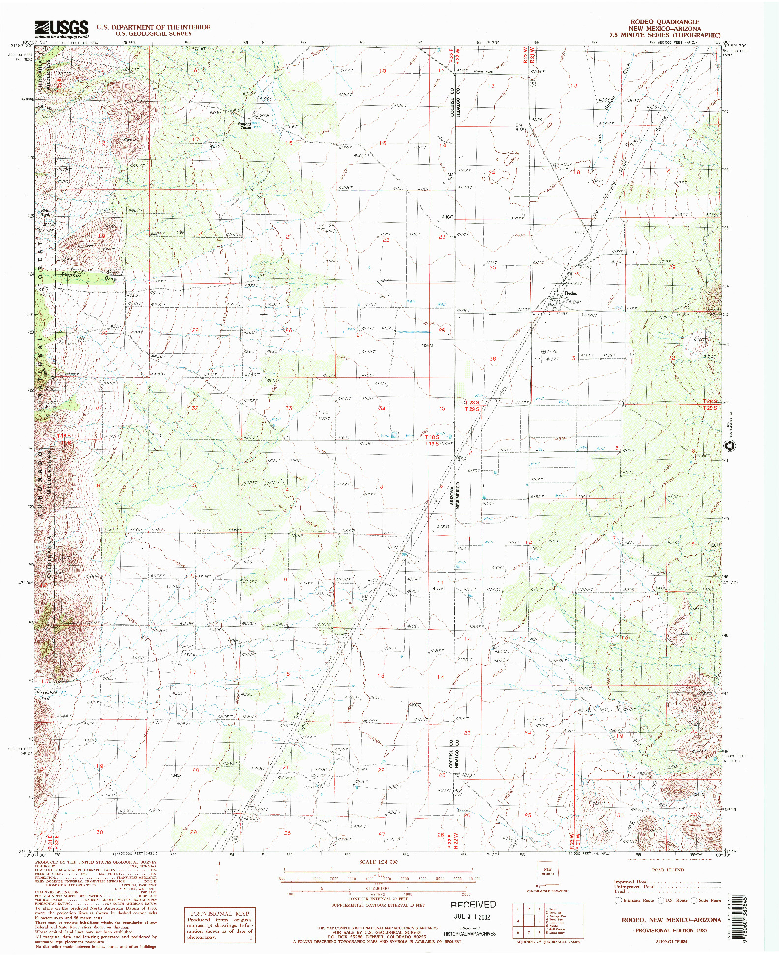USGS 1:24000-SCALE QUADRANGLE FOR RODEO, NM 1987