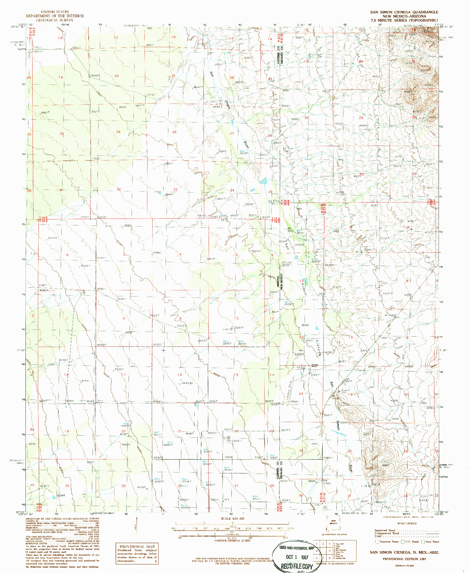 USGS 1:24000-SCALE QUADRANGLE FOR SAN SIMON CIENEGA, NM 1987