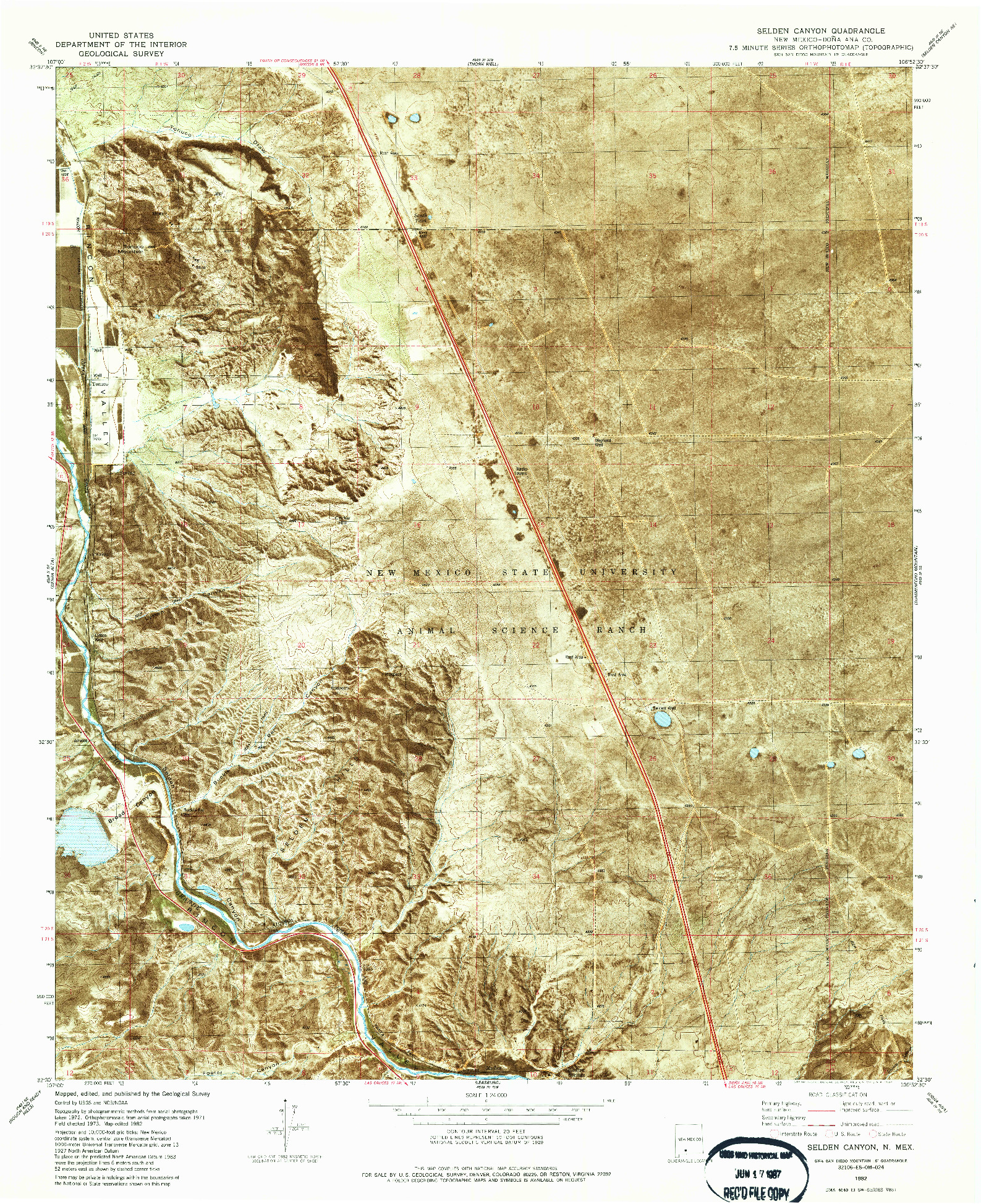 USGS 1:24000-SCALE QUADRANGLE FOR SELDEN CANYON, NM 1982