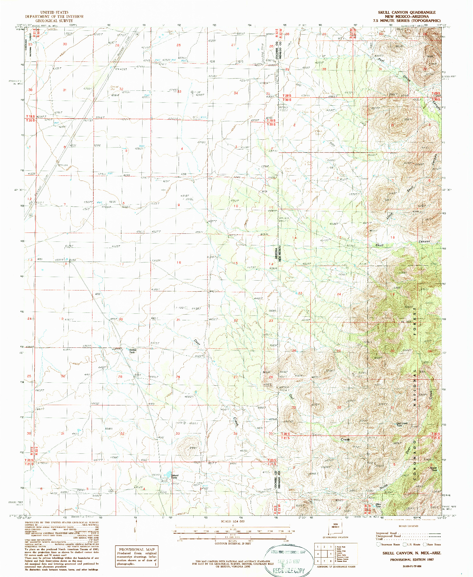 USGS 1:24000-SCALE QUADRANGLE FOR SKULL CANYON, NM 1987