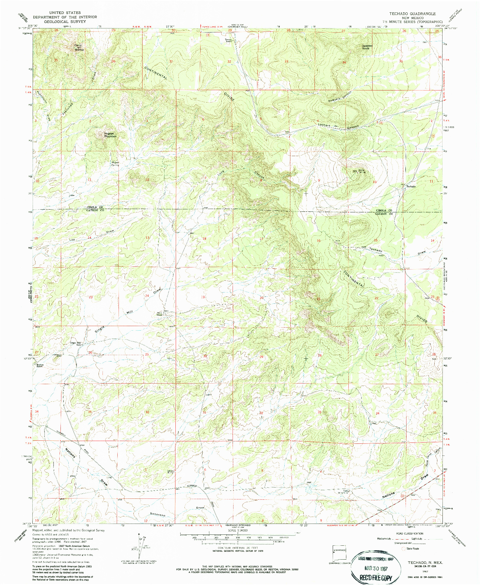 USGS 1:24000-SCALE QUADRANGLE FOR TECHADO, NM 1967