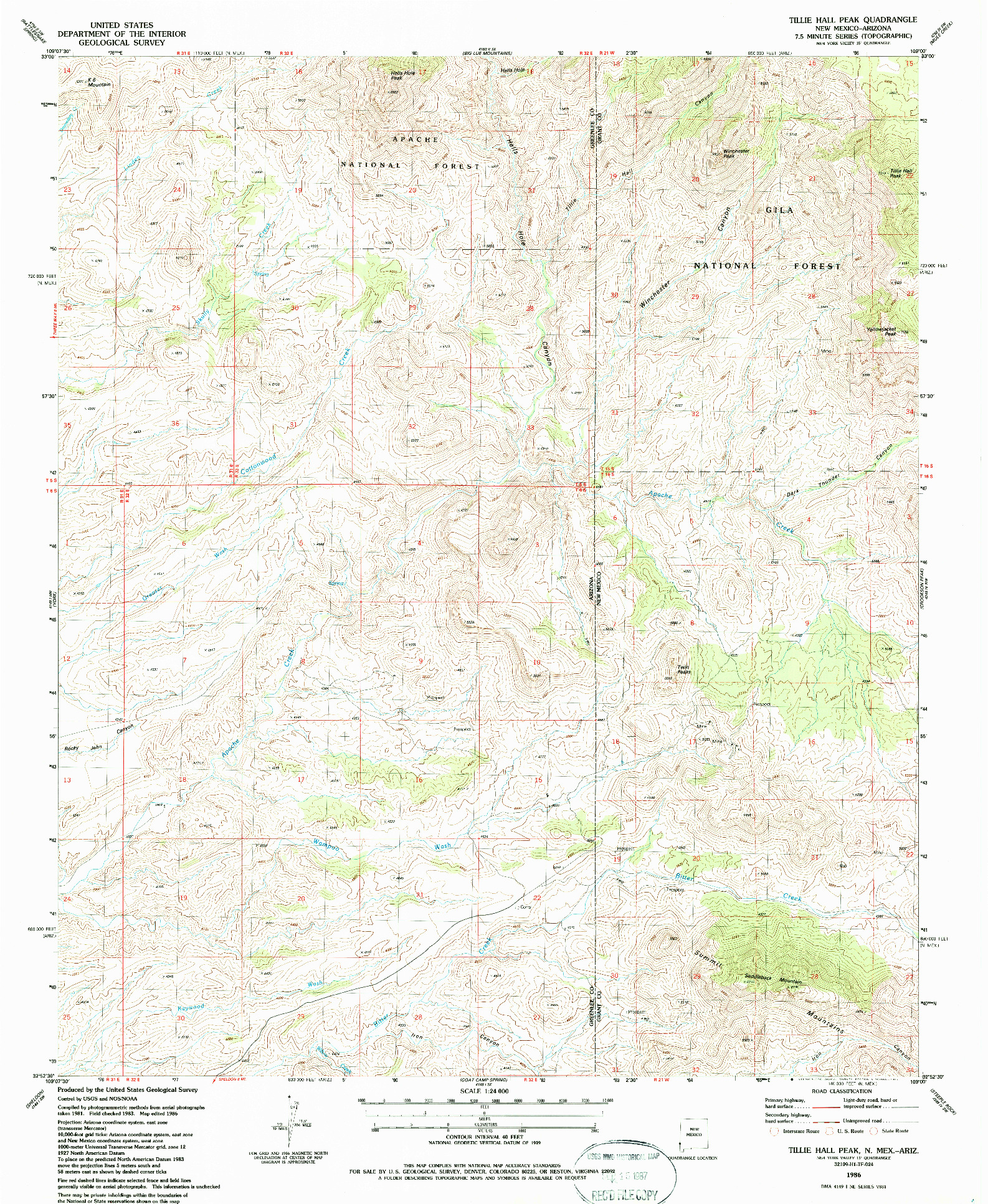 USGS 1:24000-SCALE QUADRANGLE FOR TILLIE HALL PEAK, NM 1986