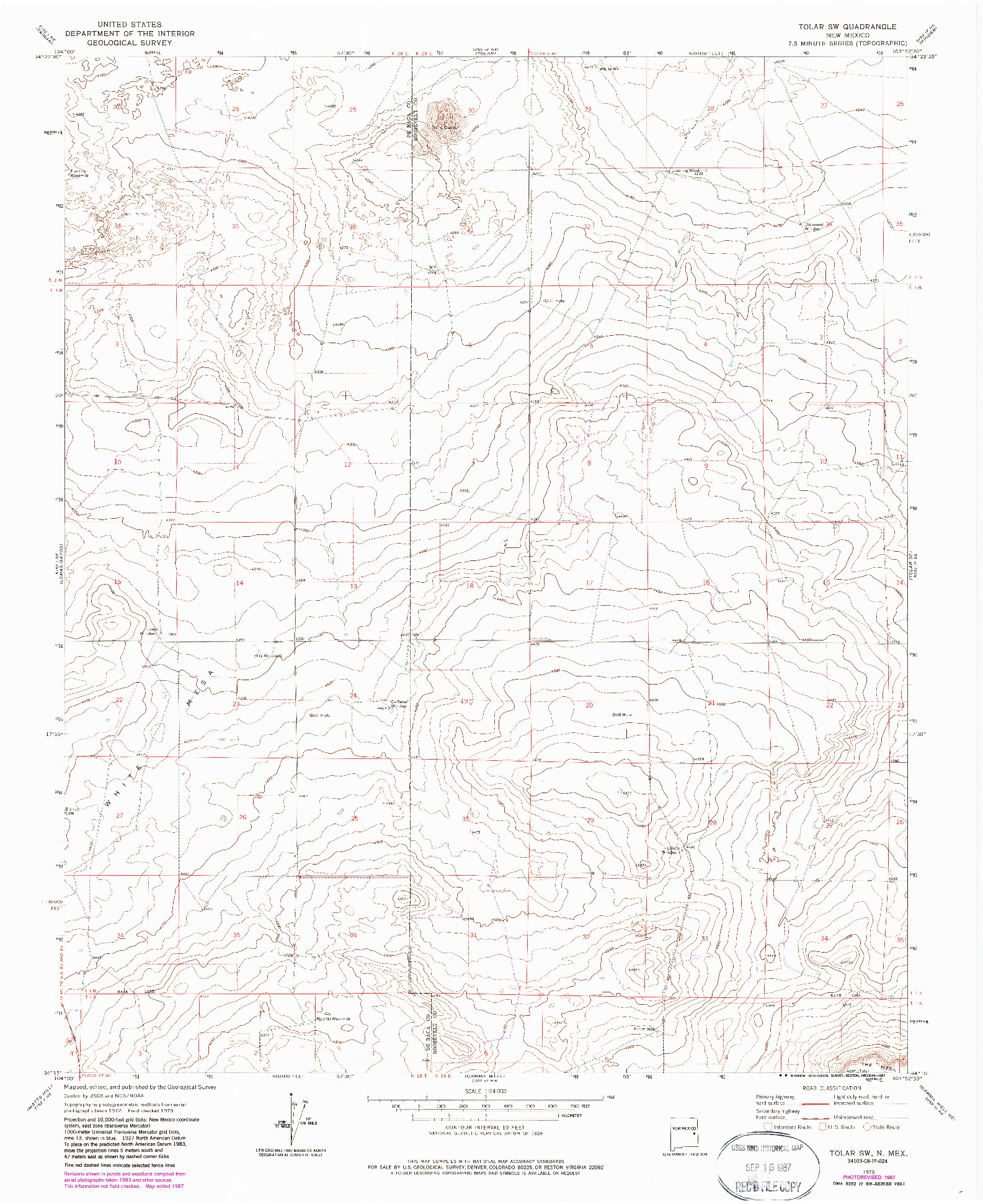 USGS 1:24000-SCALE QUADRANGLE FOR TOLAR SW, NM 1973