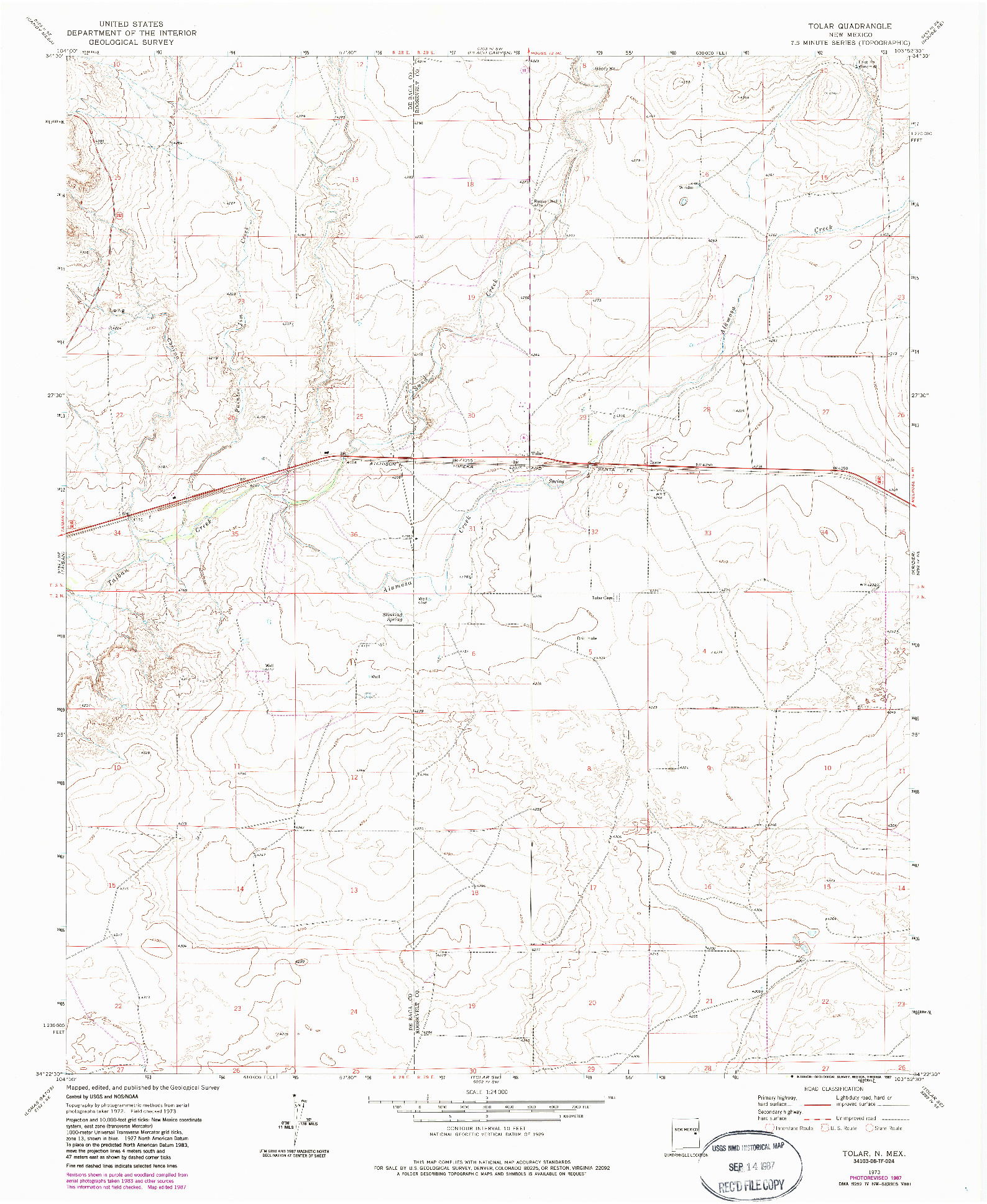 USGS 1:24000-SCALE QUADRANGLE FOR TOLAR, NM 1973