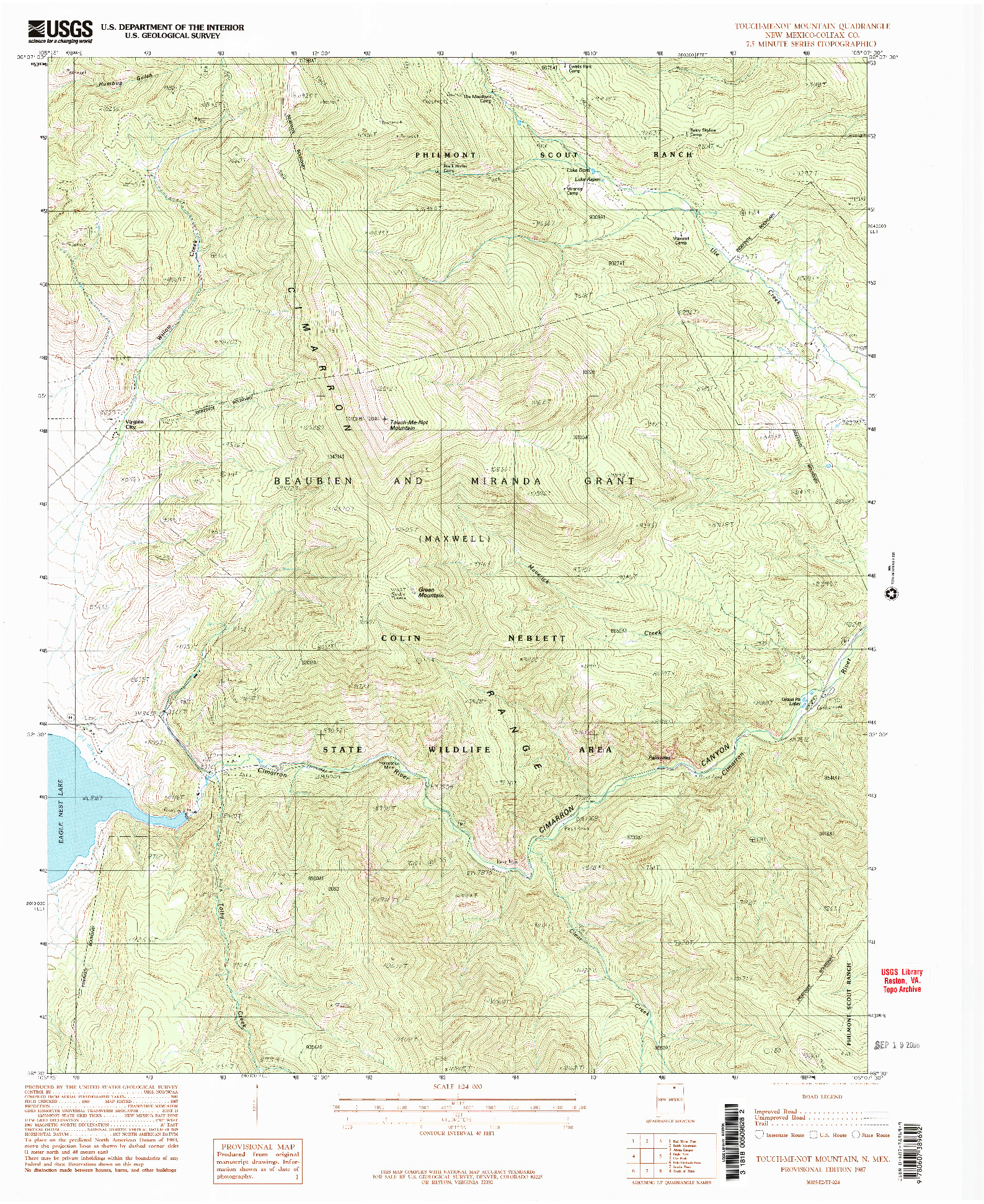 USGS 1:24000-SCALE QUADRANGLE FOR TOUCH-ME-NOT MOUNTAIN, NM 1987