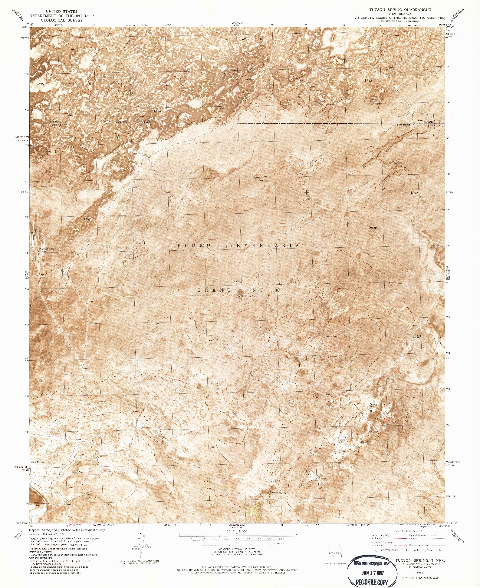 USGS 1:24000-SCALE QUADRANGLE FOR TUCSON SPRING, NM 1982