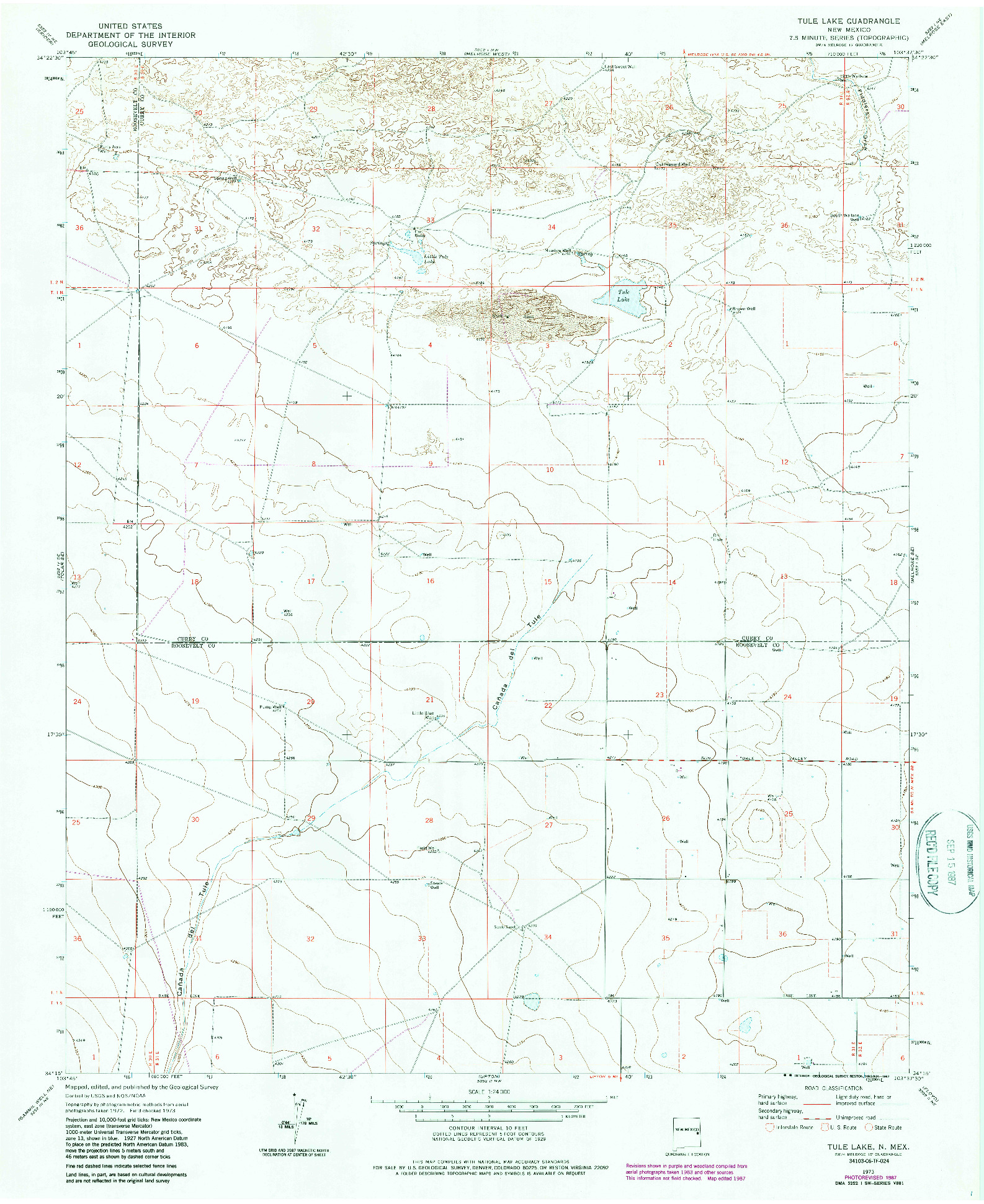 USGS 1:24000-SCALE QUADRANGLE FOR TULE LAKE, NM 1973