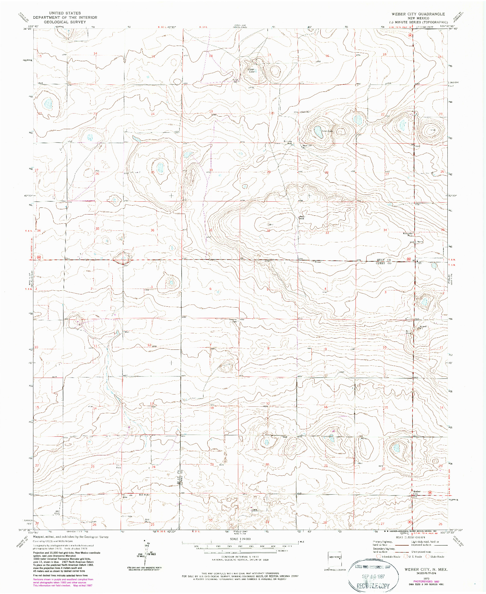 USGS 1:24000-SCALE QUADRANGLE FOR WEBER CITY, NM 1973