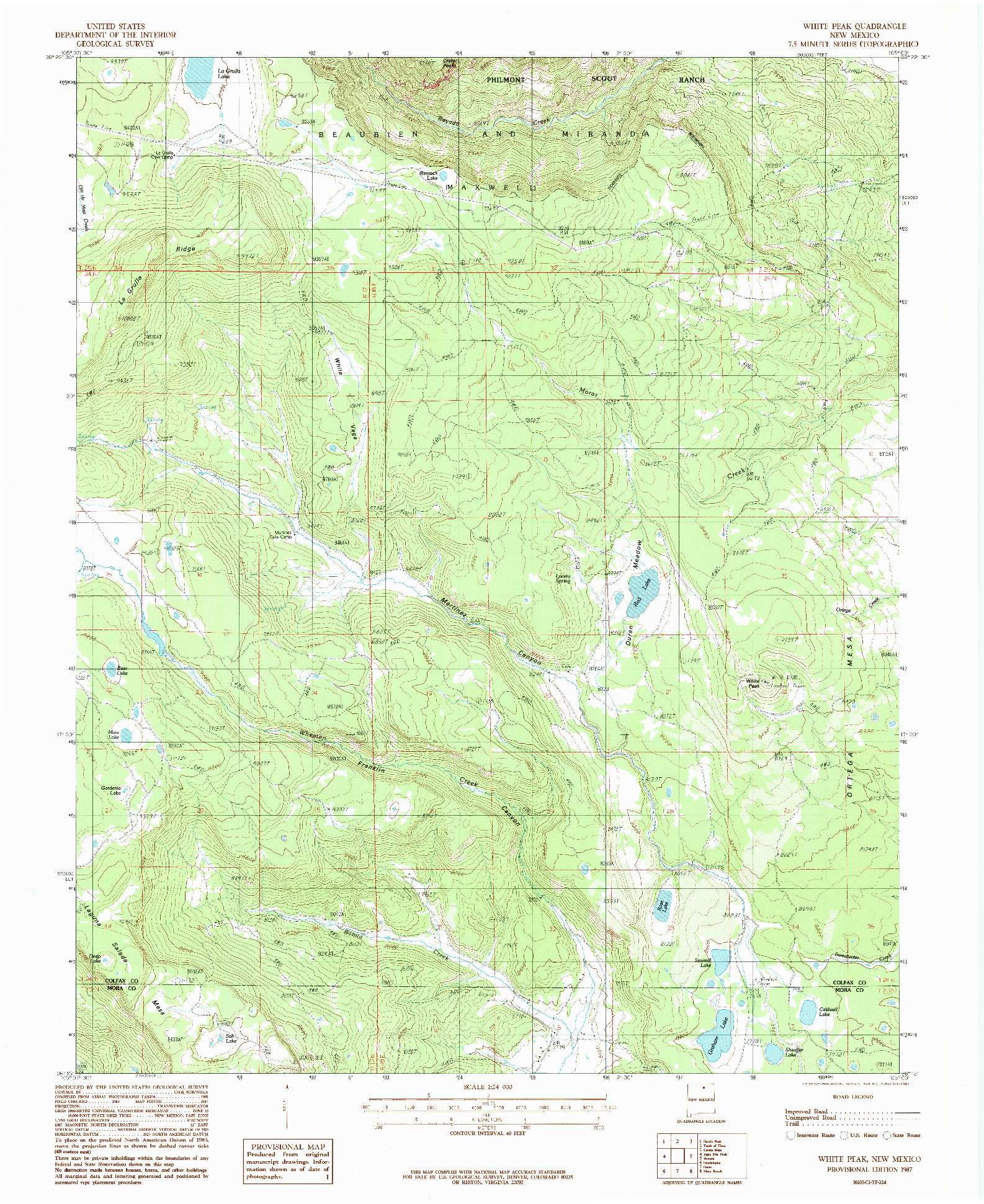 USGS 1:24000-SCALE QUADRANGLE FOR WHITE PEAK, NM 1987