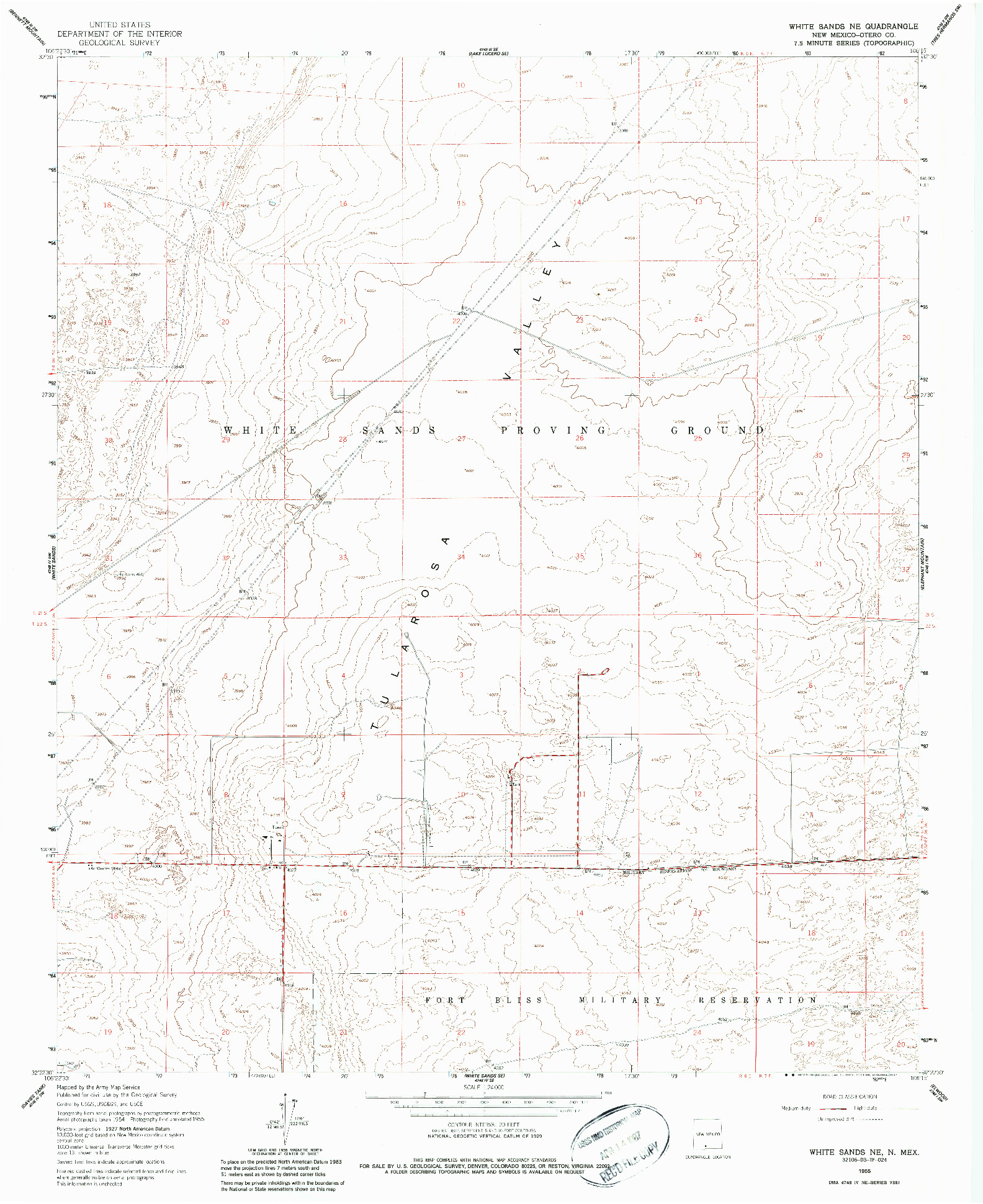 USGS 1:24000-SCALE QUADRANGLE FOR WHITE SANDS NE, NM 1955