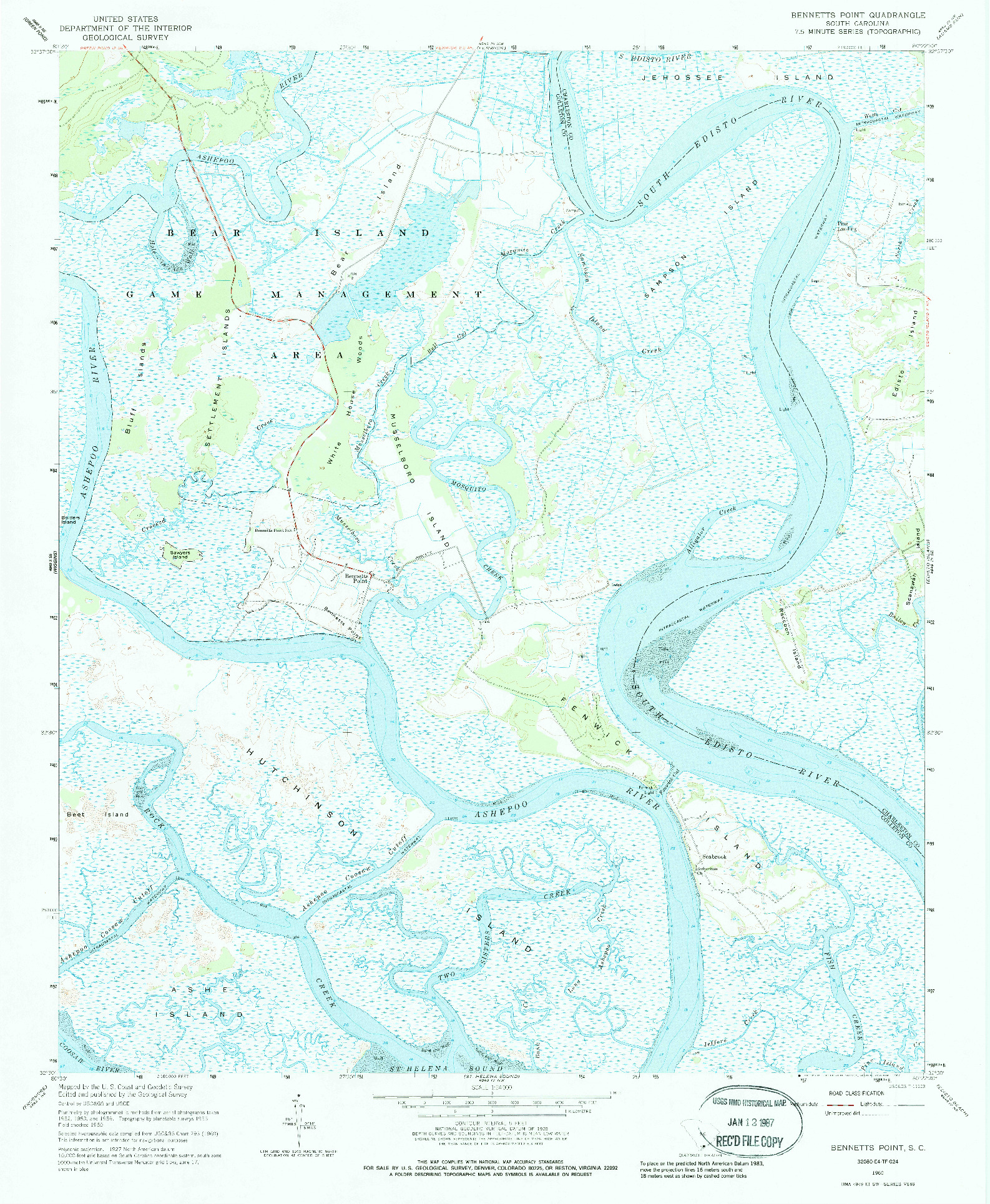 USGS 1:24000-SCALE QUADRANGLE FOR BENNETTS POINT, SC 1960