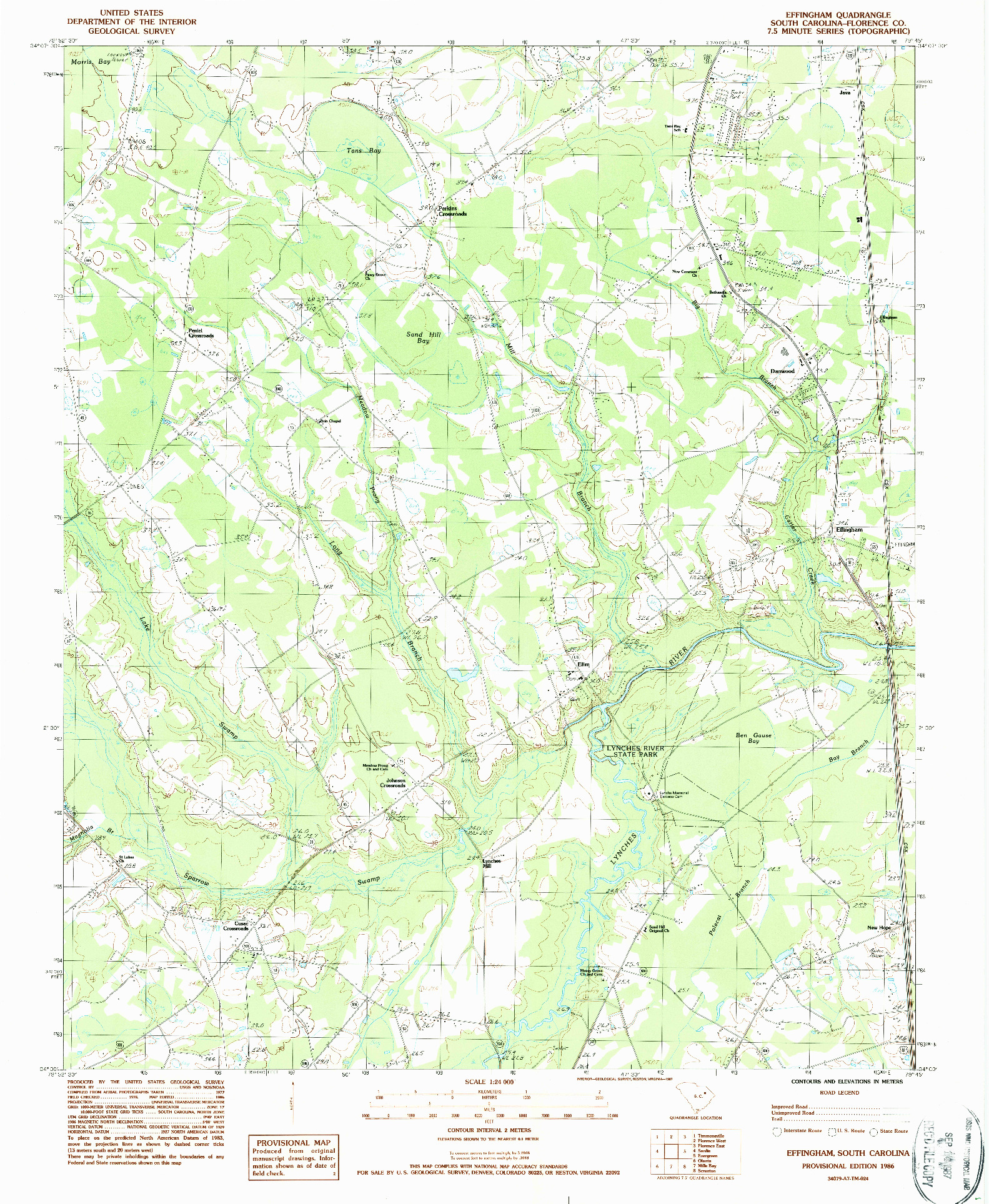 USGS 1:24000-SCALE QUADRANGLE FOR EFFINGHAM, SC 1986