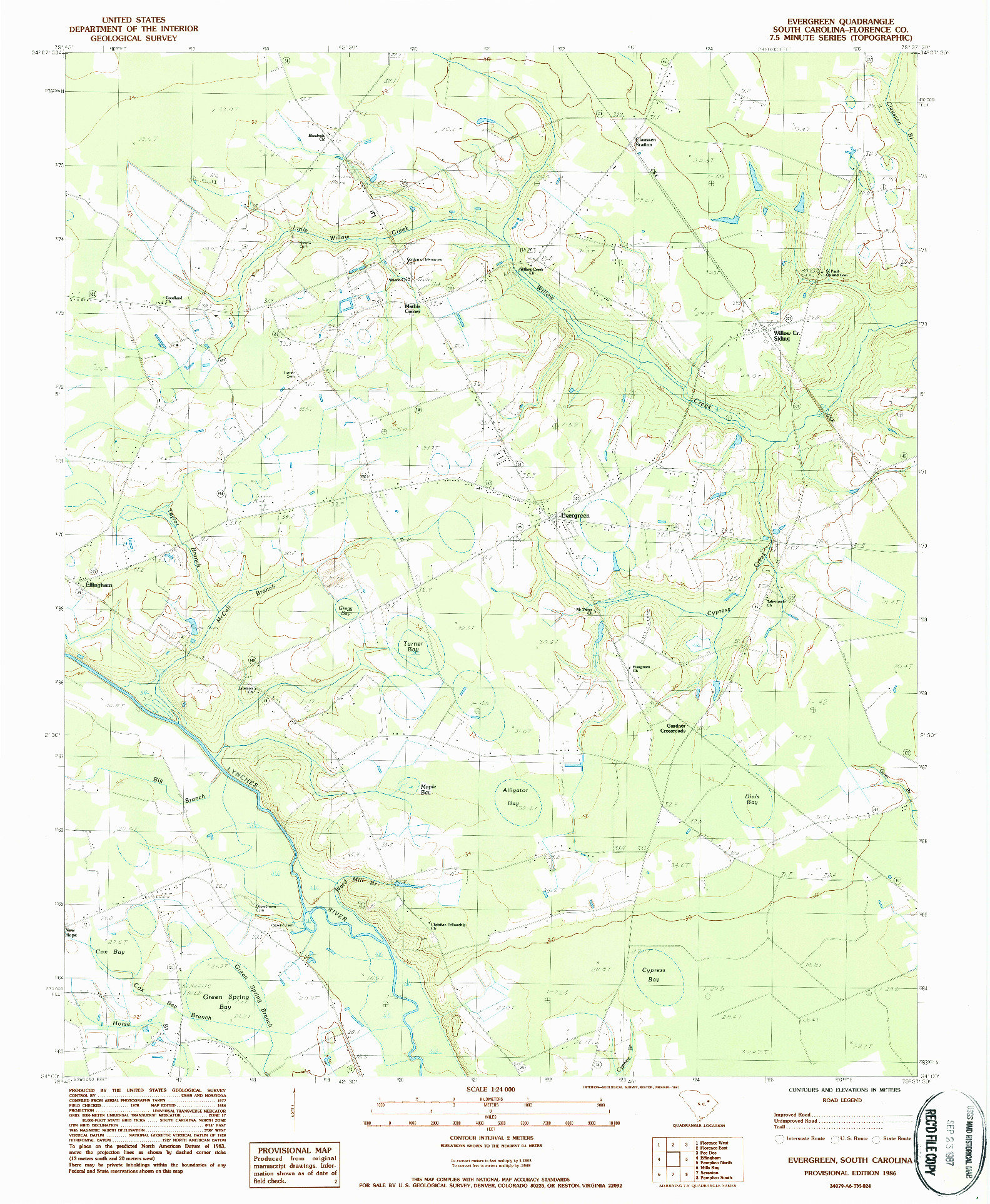 USGS 1:24000-SCALE QUADRANGLE FOR EVERGREEN, SC 1986