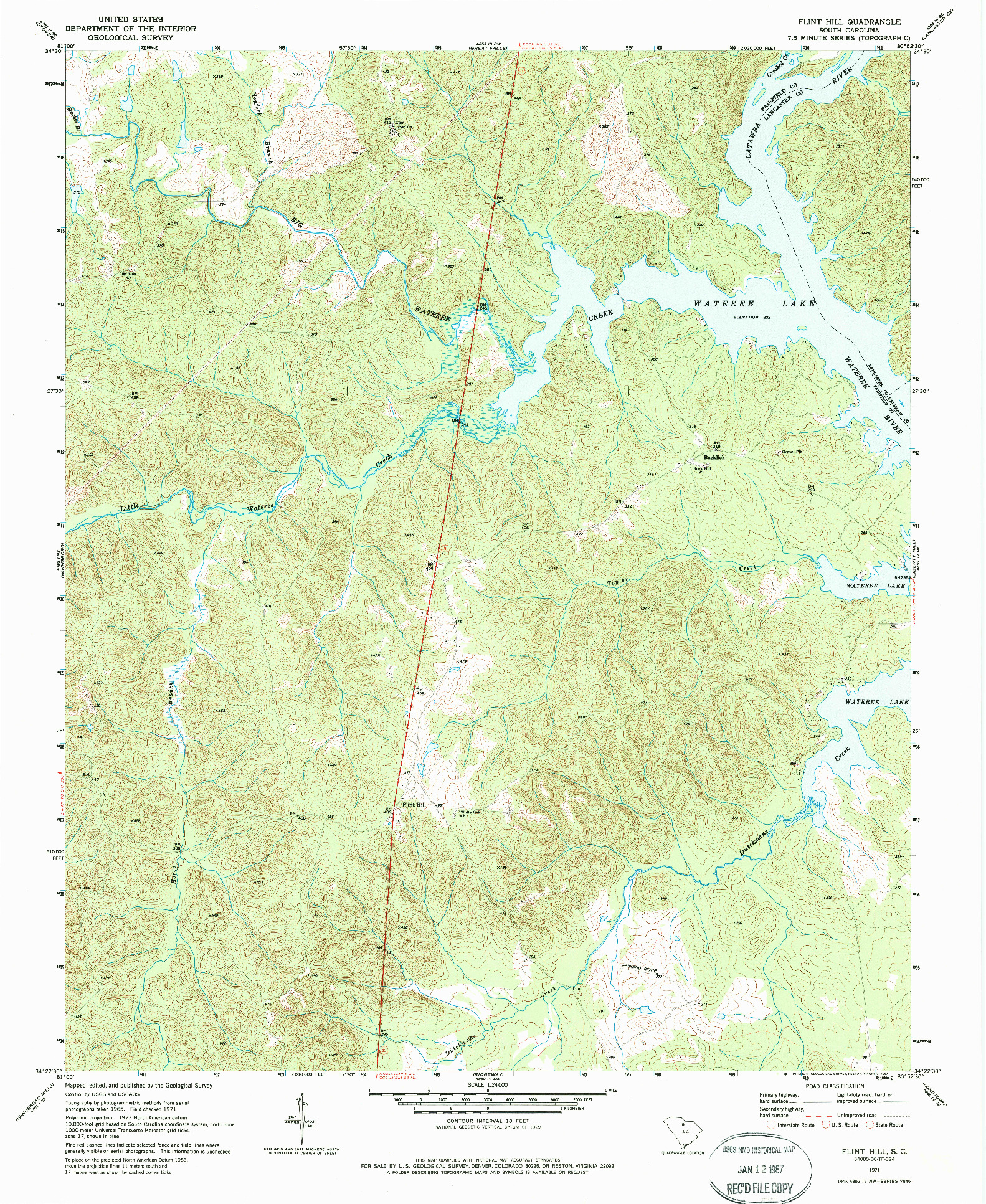 USGS 1:24000-SCALE QUADRANGLE FOR FLINT HILL, SC 1971