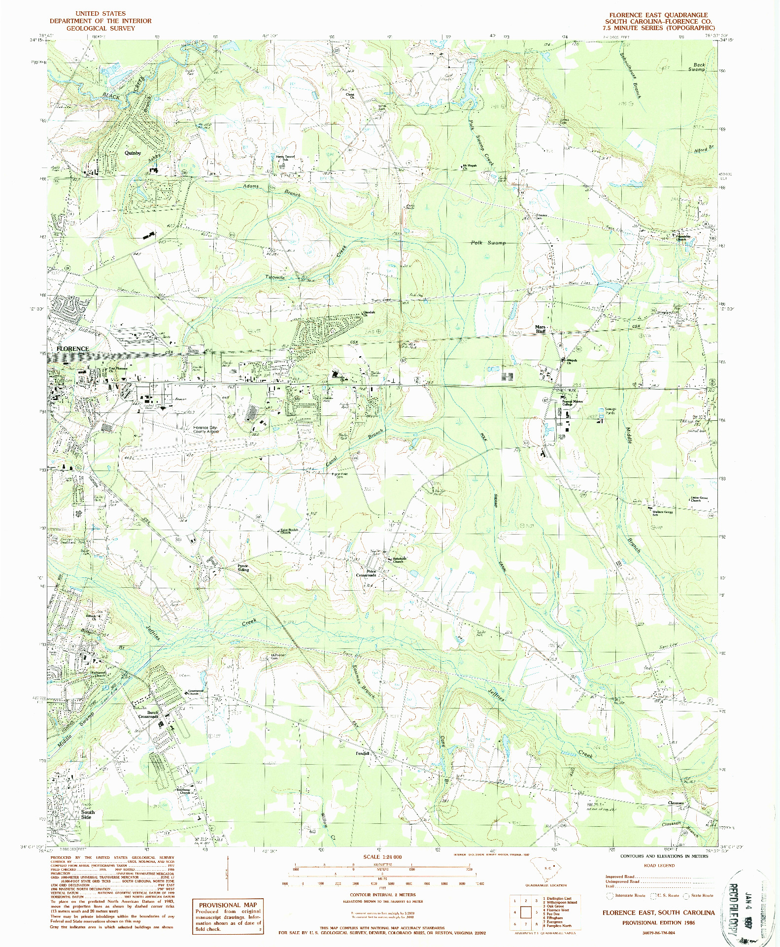 USGS 1:24000-SCALE QUADRANGLE FOR FLORENCE EAST, SC 1986
