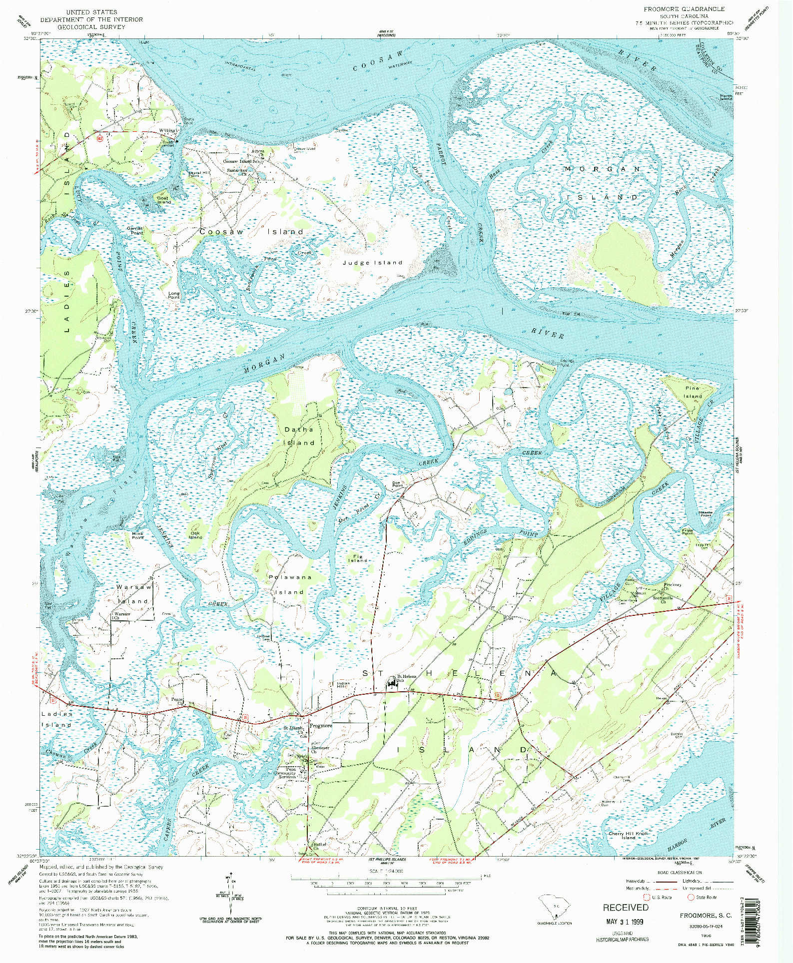 USGS 1:24000-SCALE QUADRANGLE FOR FROGMORE, SC 1956