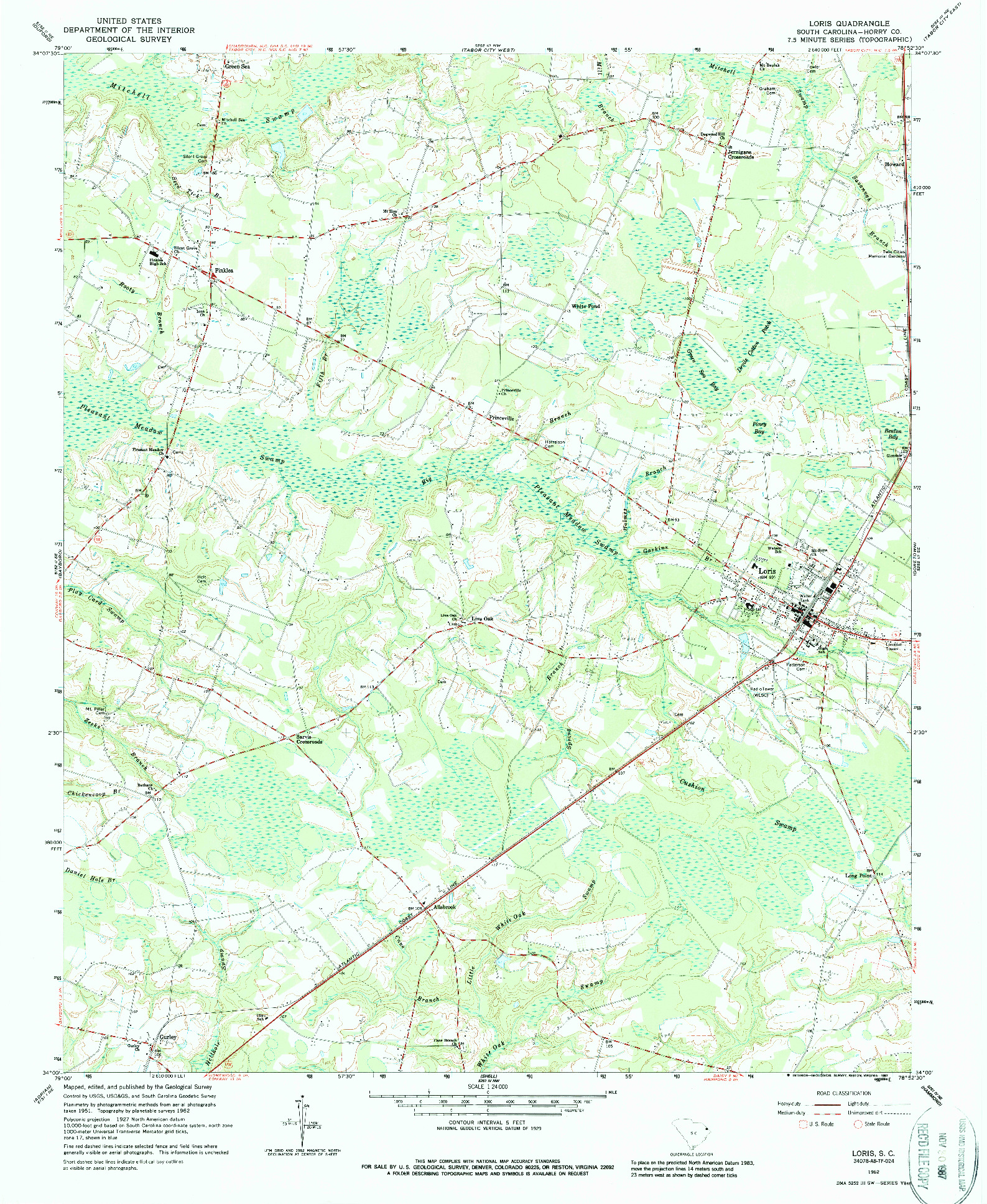 USGS 1:24000-SCALE QUADRANGLE FOR LORIS, SC 1962