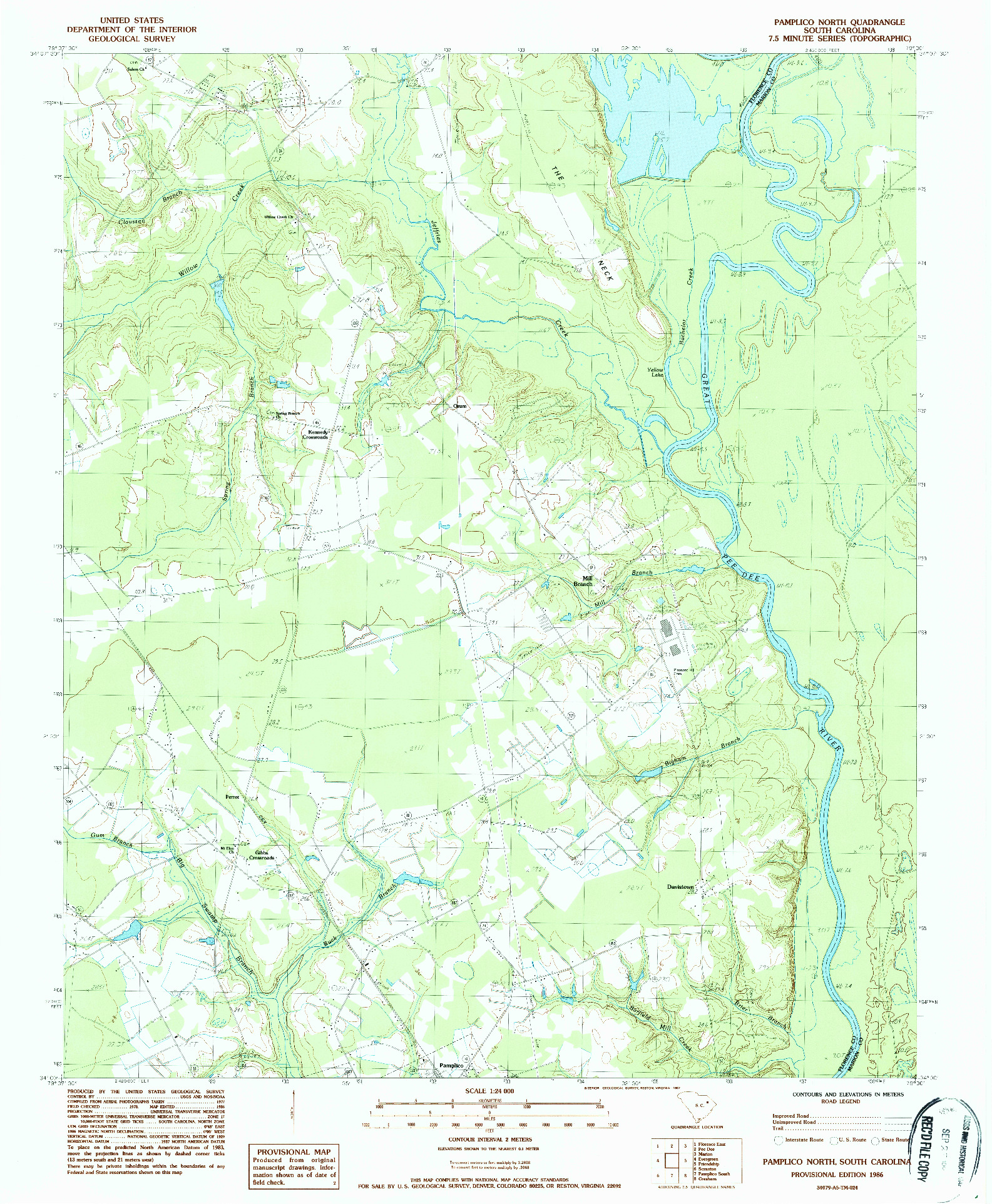 USGS 1:24000-SCALE QUADRANGLE FOR PAMPLICO NORTH, SC 1986