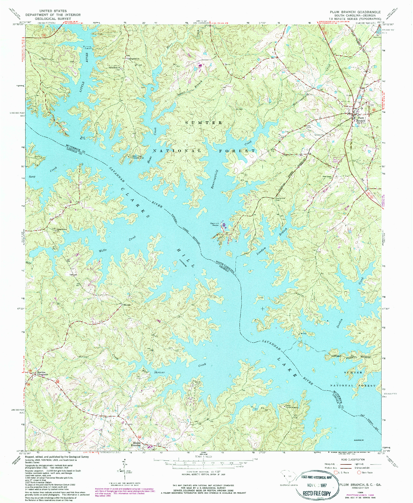 USGS 1:24000-SCALE QUADRANGLE FOR PLUM BRANCH, SC 1964