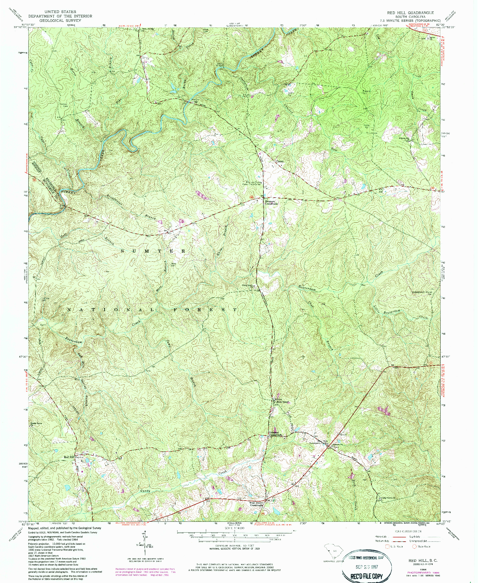 USGS 1:24000-SCALE QUADRANGLE FOR RED HILL, SC 1964