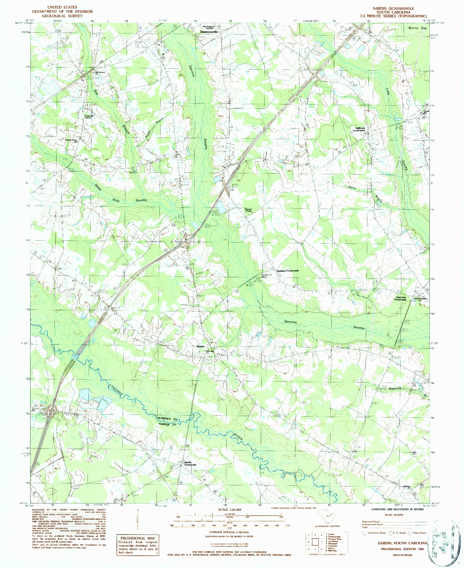 USGS 1:24000-SCALE QUADRANGLE FOR SARDIS, SC 1986