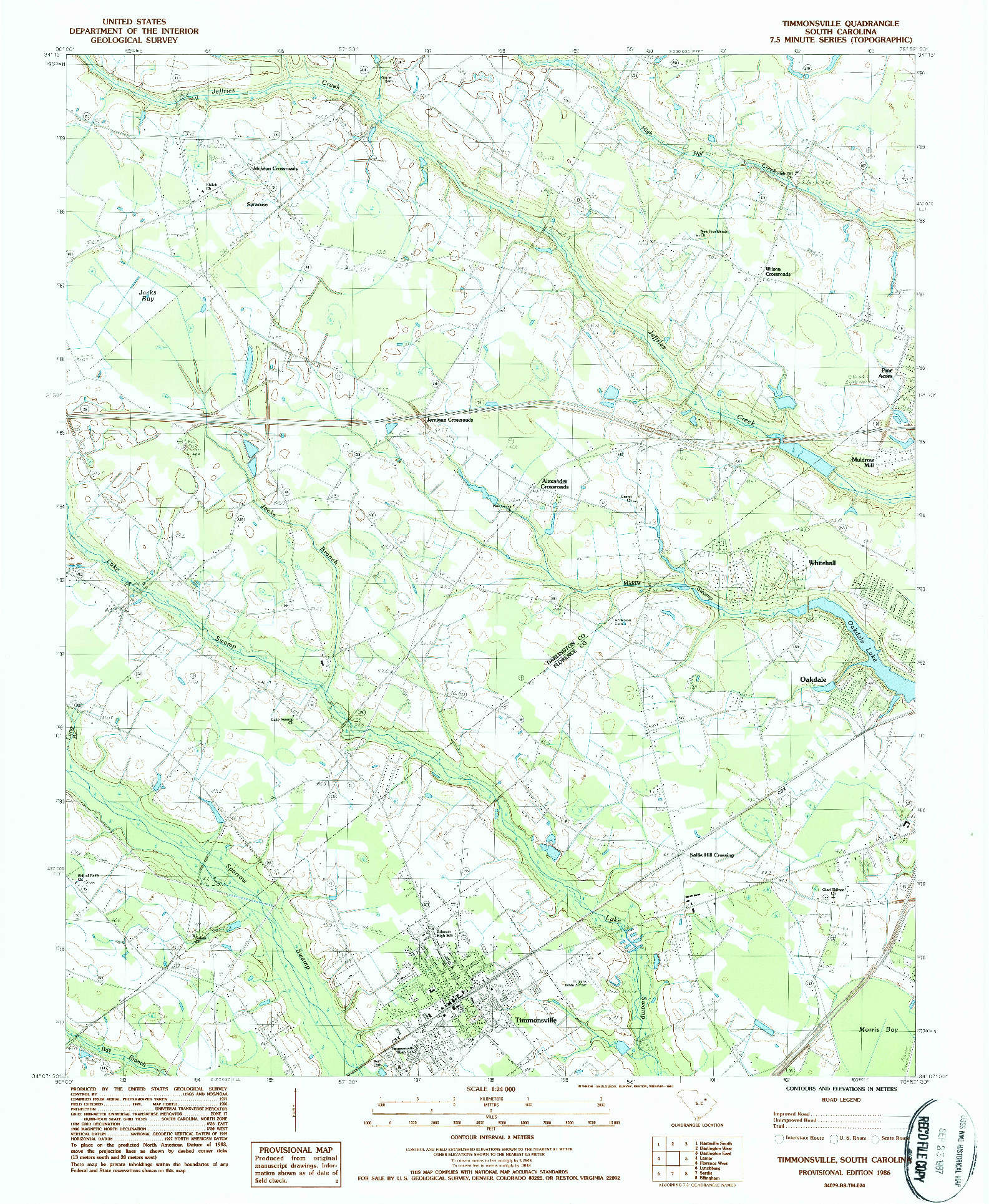 USGS 1:24000-SCALE QUADRANGLE FOR TIMMONSVILLE, SC 1986