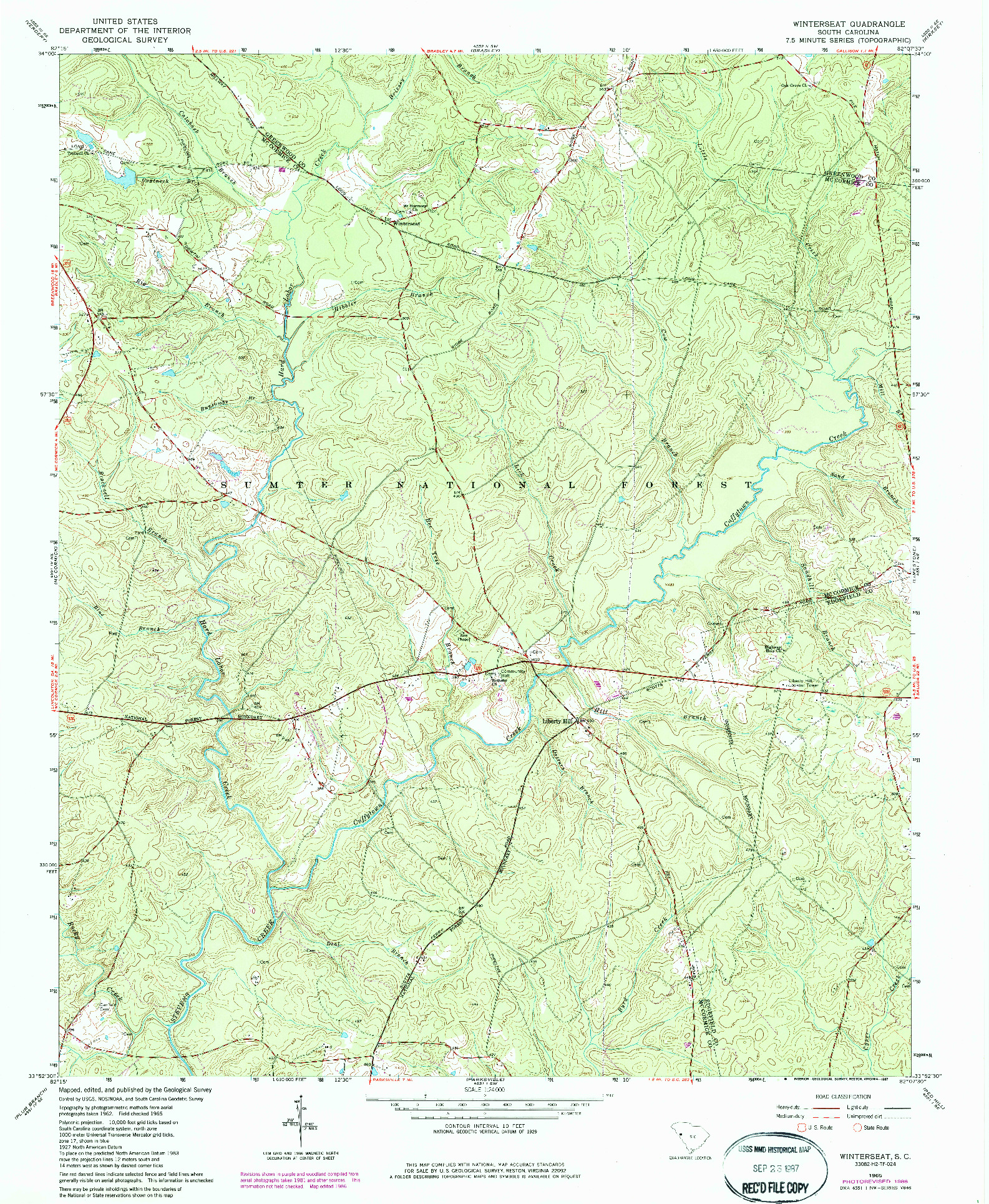 USGS 1:24000-SCALE QUADRANGLE FOR WINTERSEAT, SC 1965