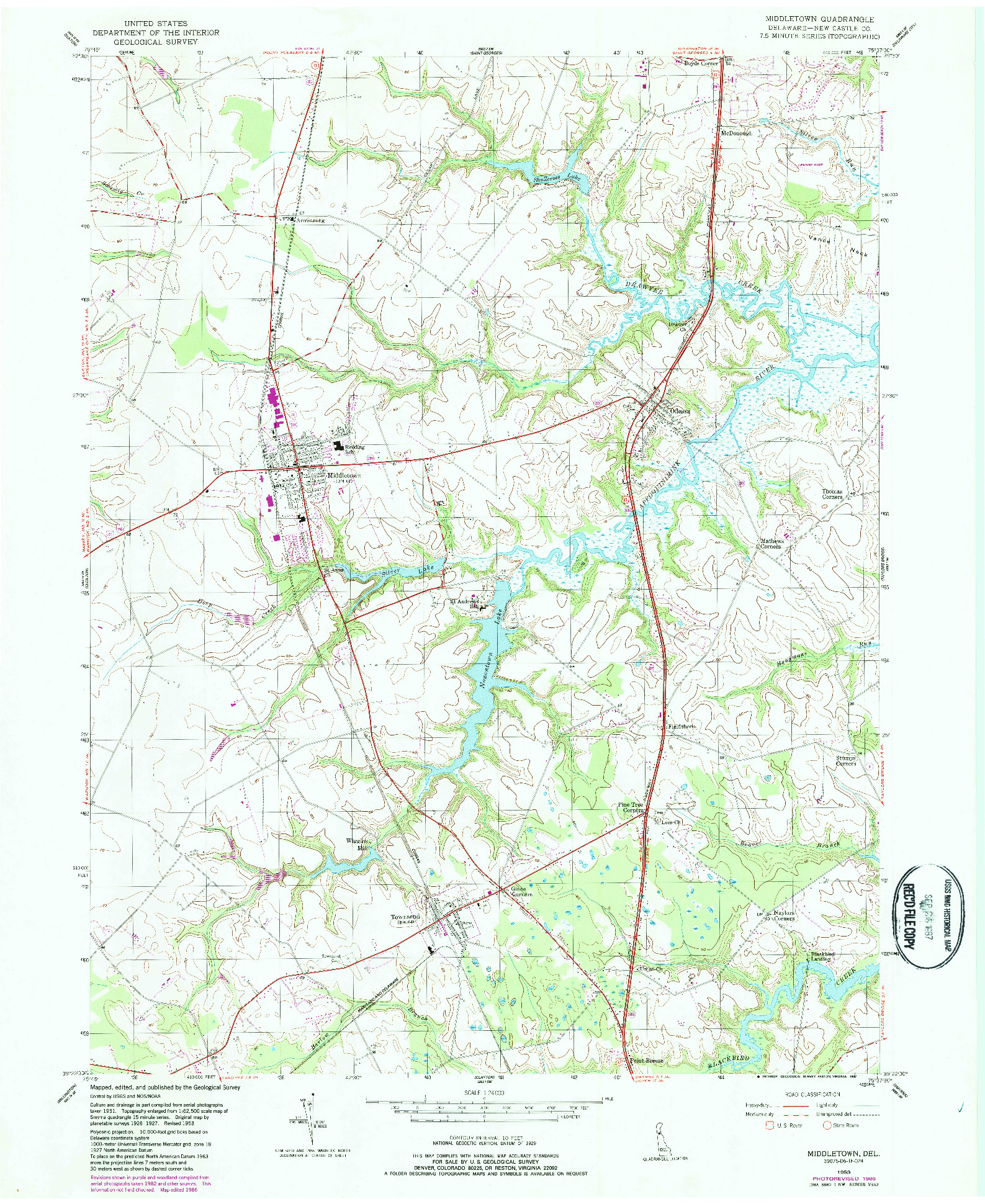 USGS 1:24000-SCALE QUADRANGLE FOR MIDDLETOWN, DE 1953