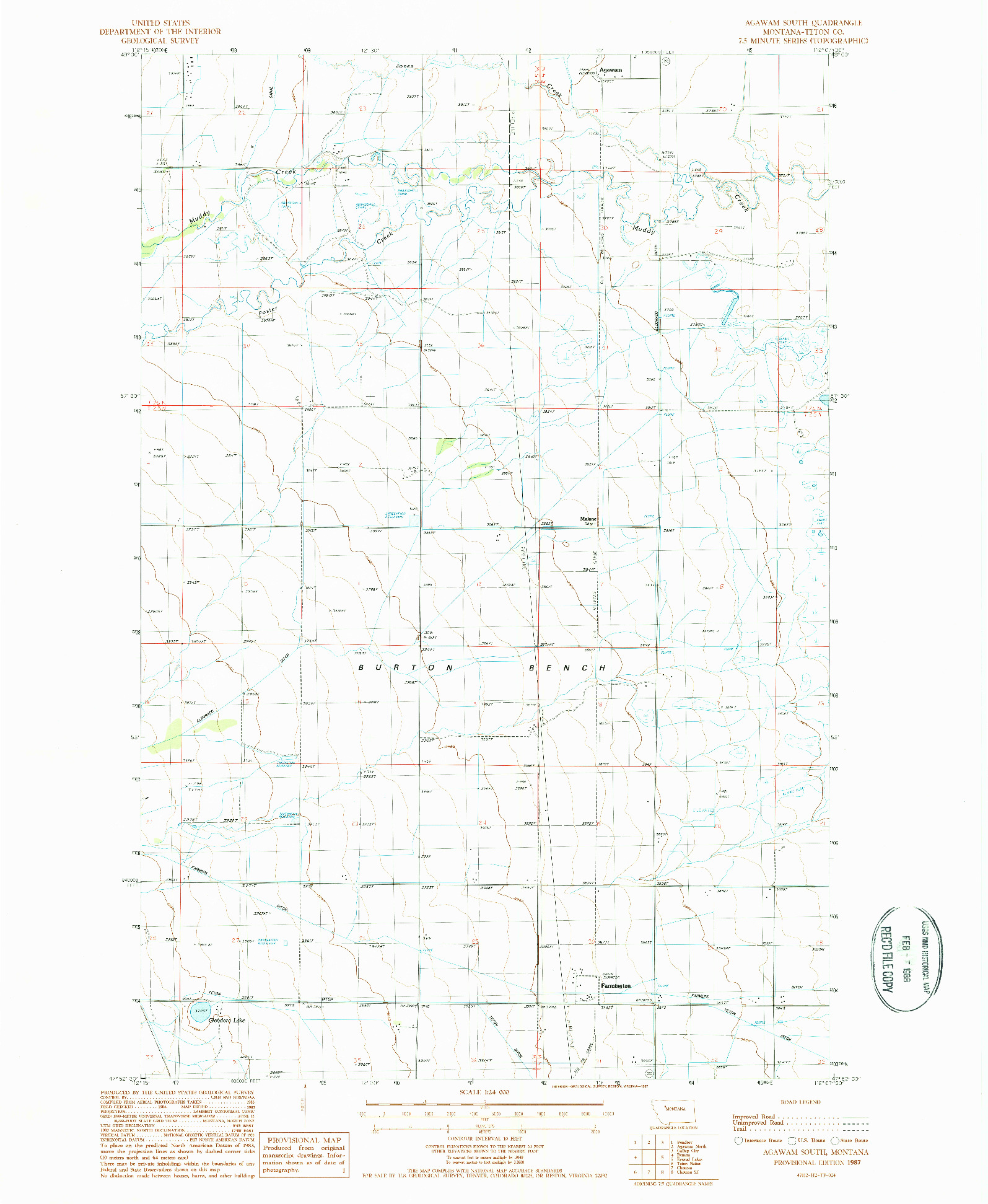 USGS 1:24000-SCALE QUADRANGLE FOR AGAWAM SOUTH, MT 1987