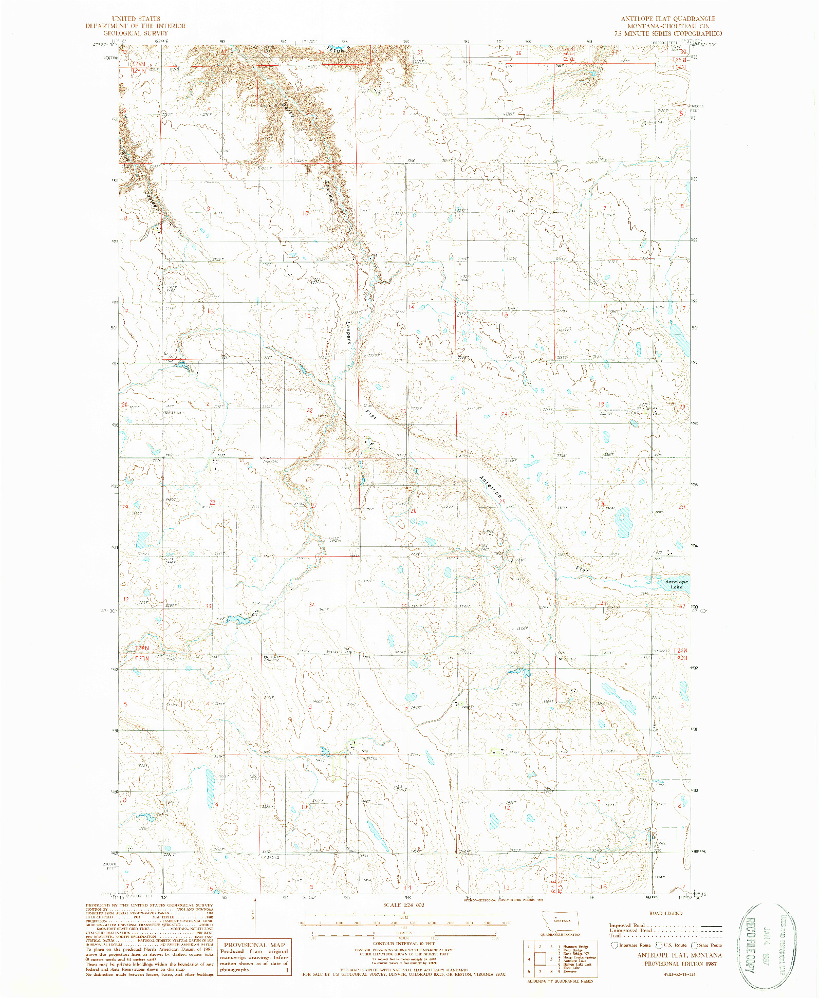 USGS 1:24000-SCALE QUADRANGLE FOR ANTELOPE FLAT, MT 1987