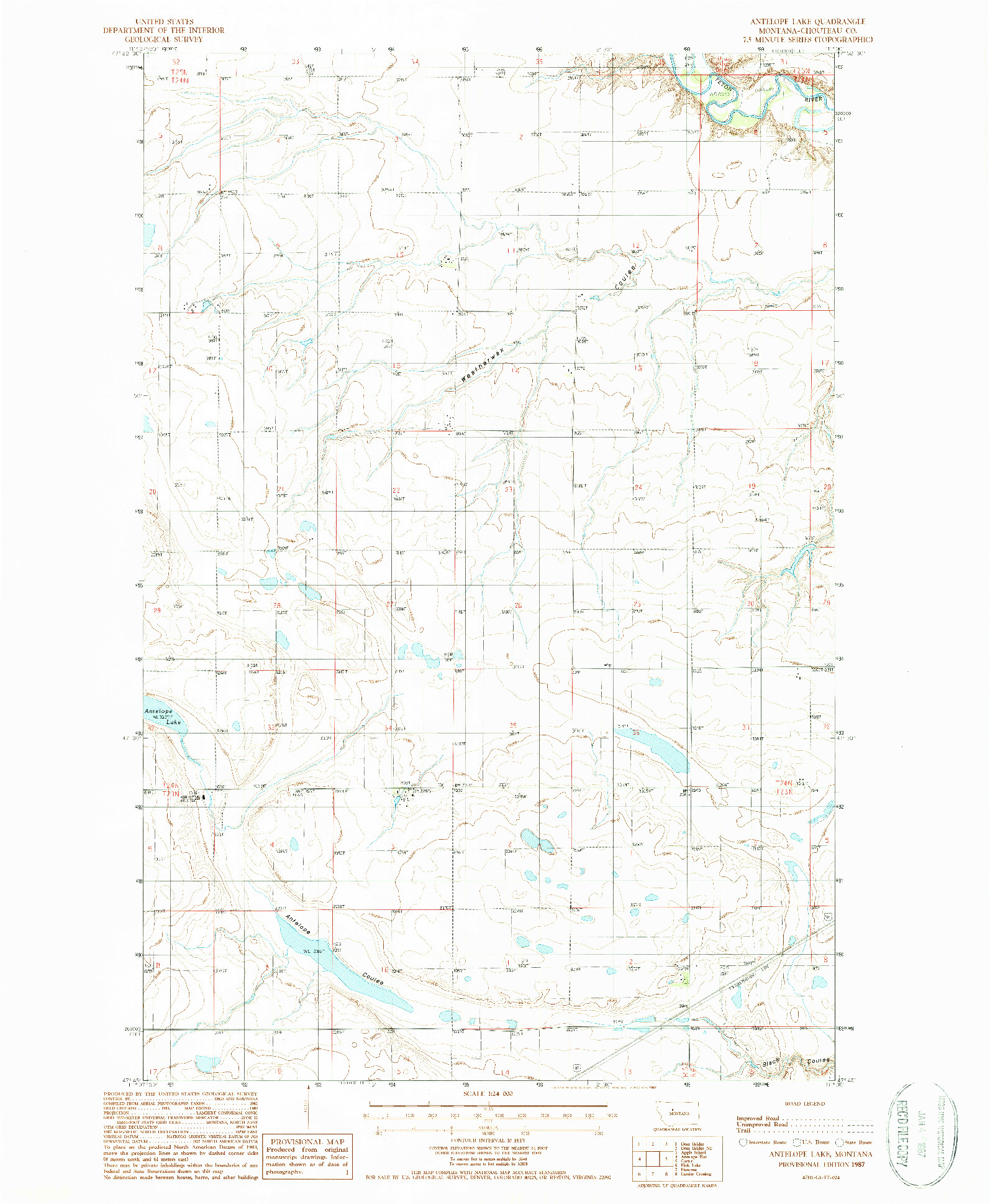 USGS 1:24000-SCALE QUADRANGLE FOR ANTELOPE LAKE, MT 1987
