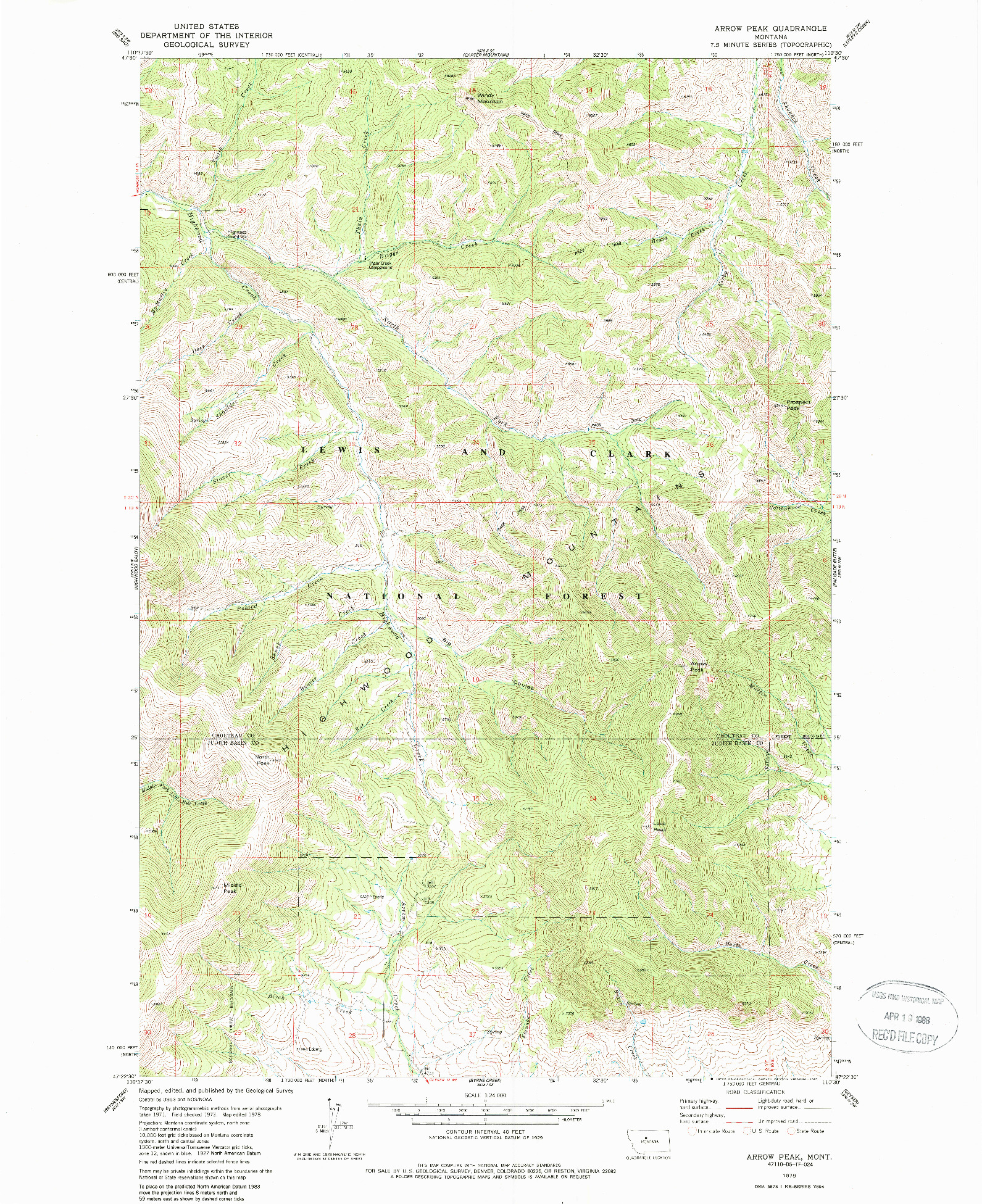 USGS 1:24000-SCALE QUADRANGLE FOR ARROW PEAK, MT 1978