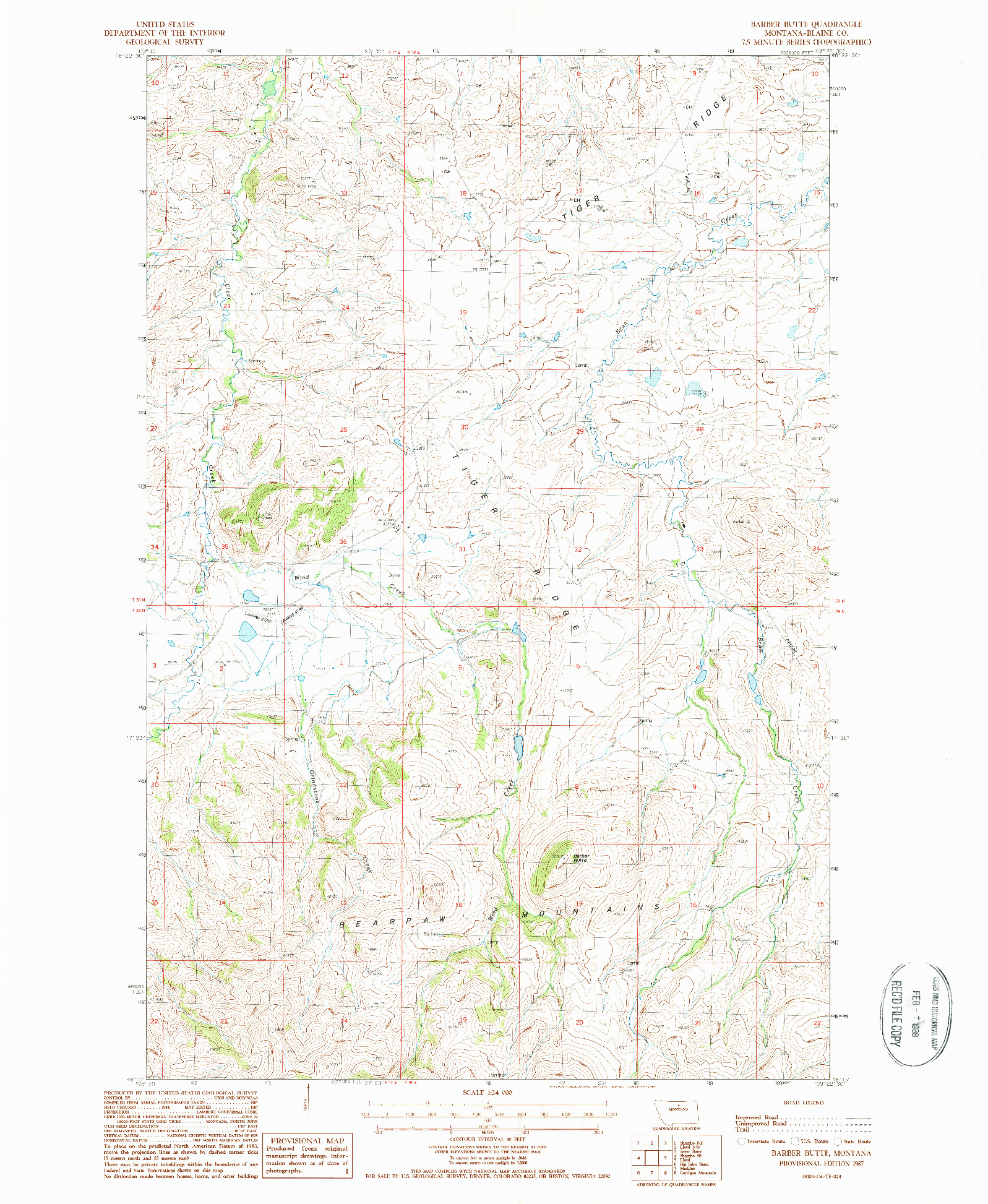 USGS 1:24000-SCALE QUADRANGLE FOR BARBER BUTTE, MT 1987