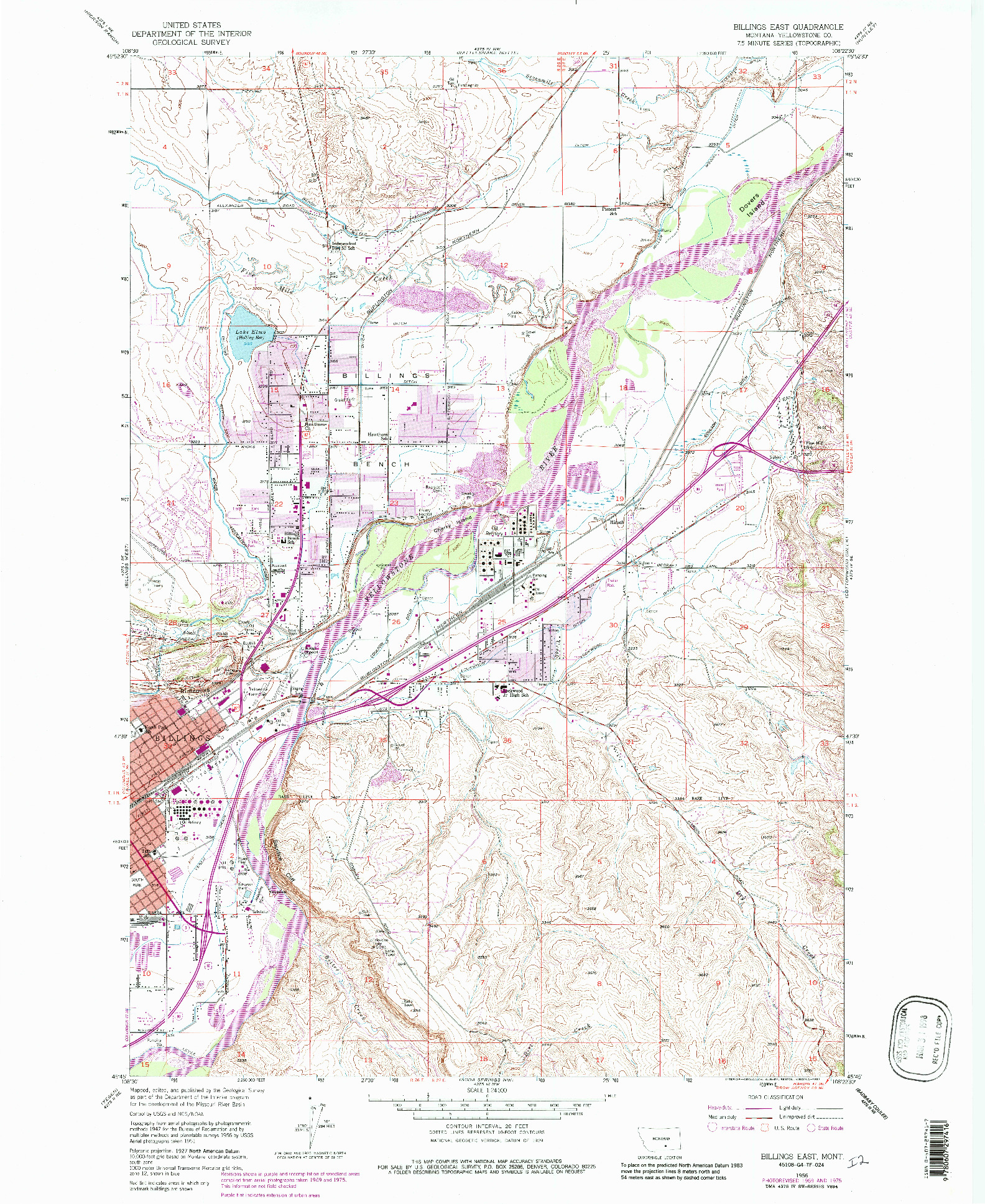 USGS 1:24000-SCALE QUADRANGLE FOR BILLINGS EAST, MT 1956