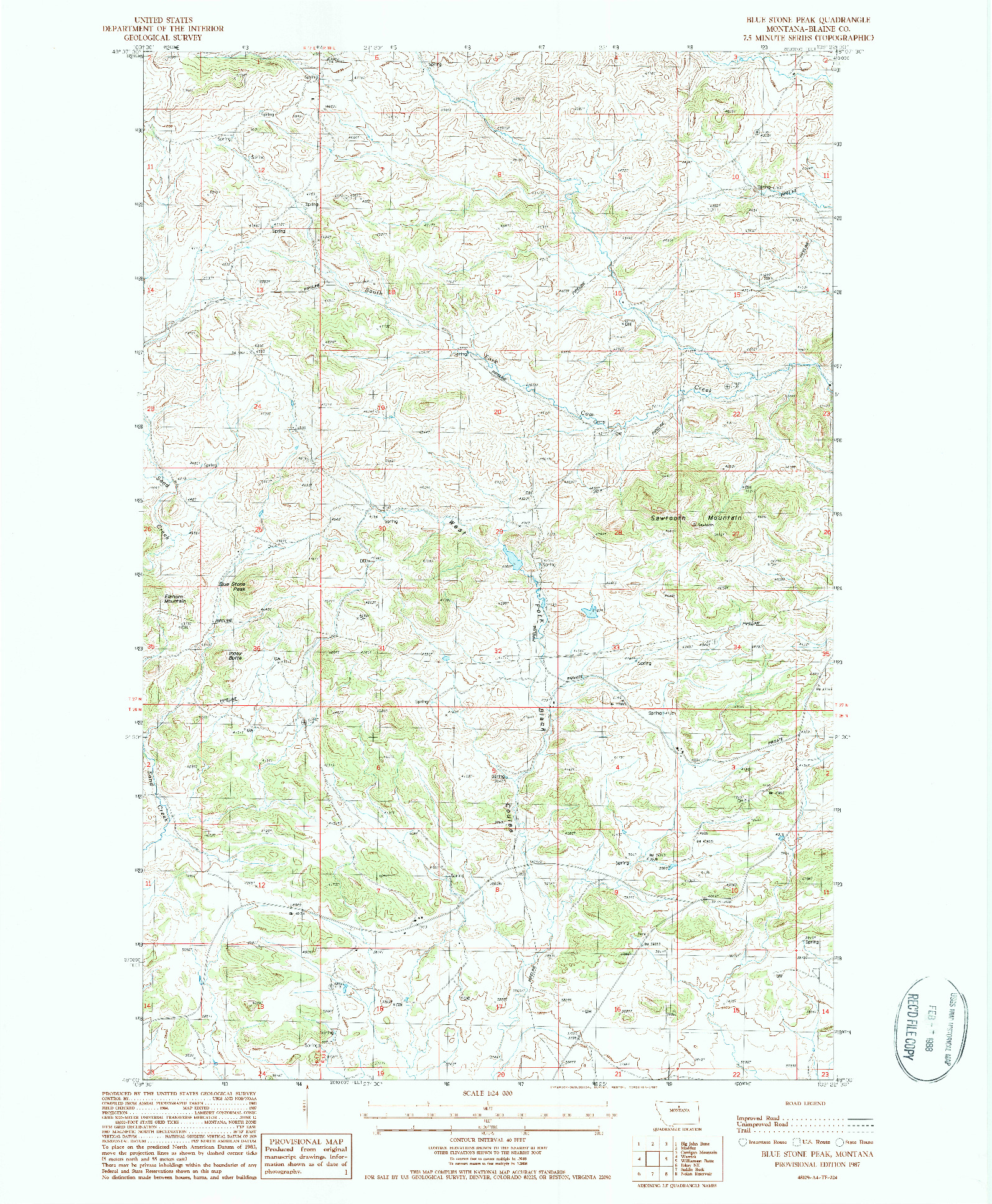 USGS 1:24000-SCALE QUADRANGLE FOR BLUE STONE PEAK, MT 1987